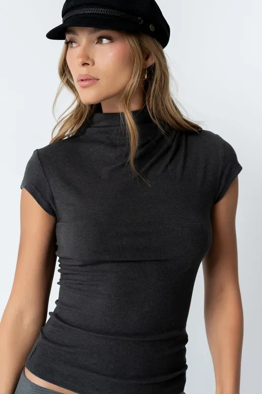 Kara Mock Neck Top in Charcoal made by bohme