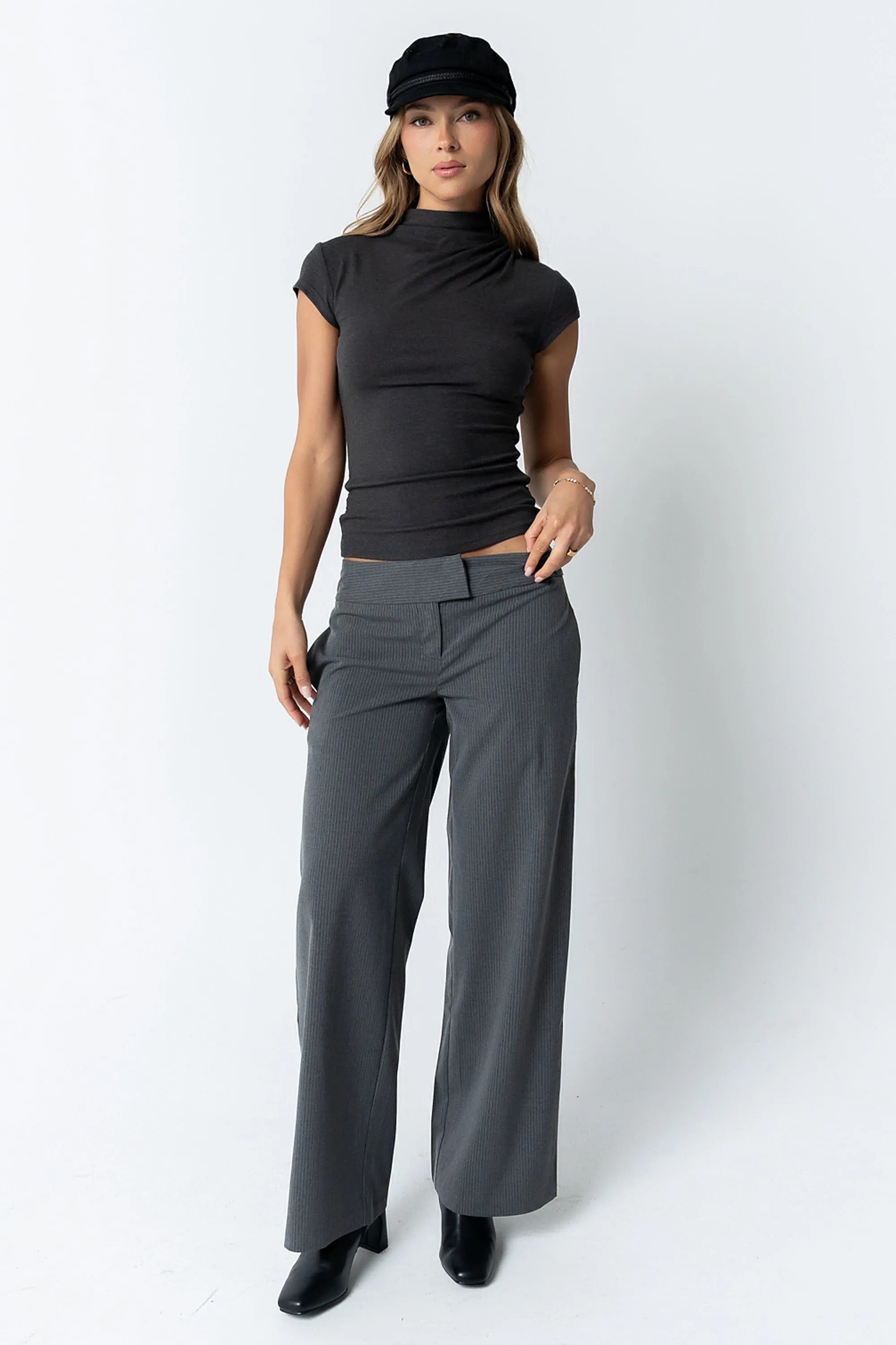 Kara Mock Neck Top in Charcoal sold by bohme product image thumbnail 3