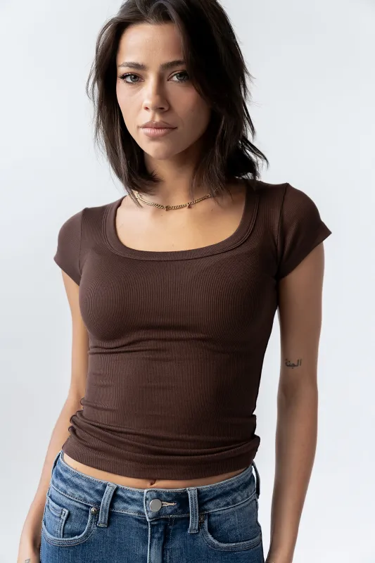 Freya Ribbed Top in Brown sold by bohme