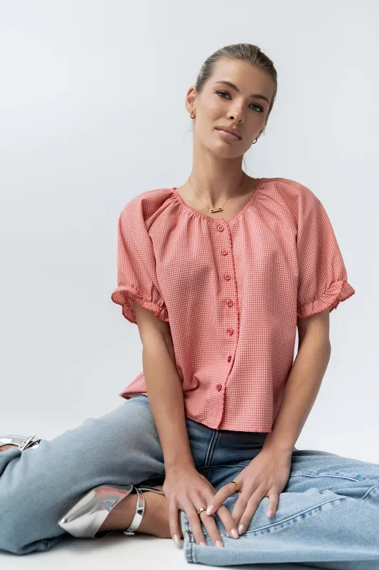 Benny Gingham Blouse in Pink sold by bohme