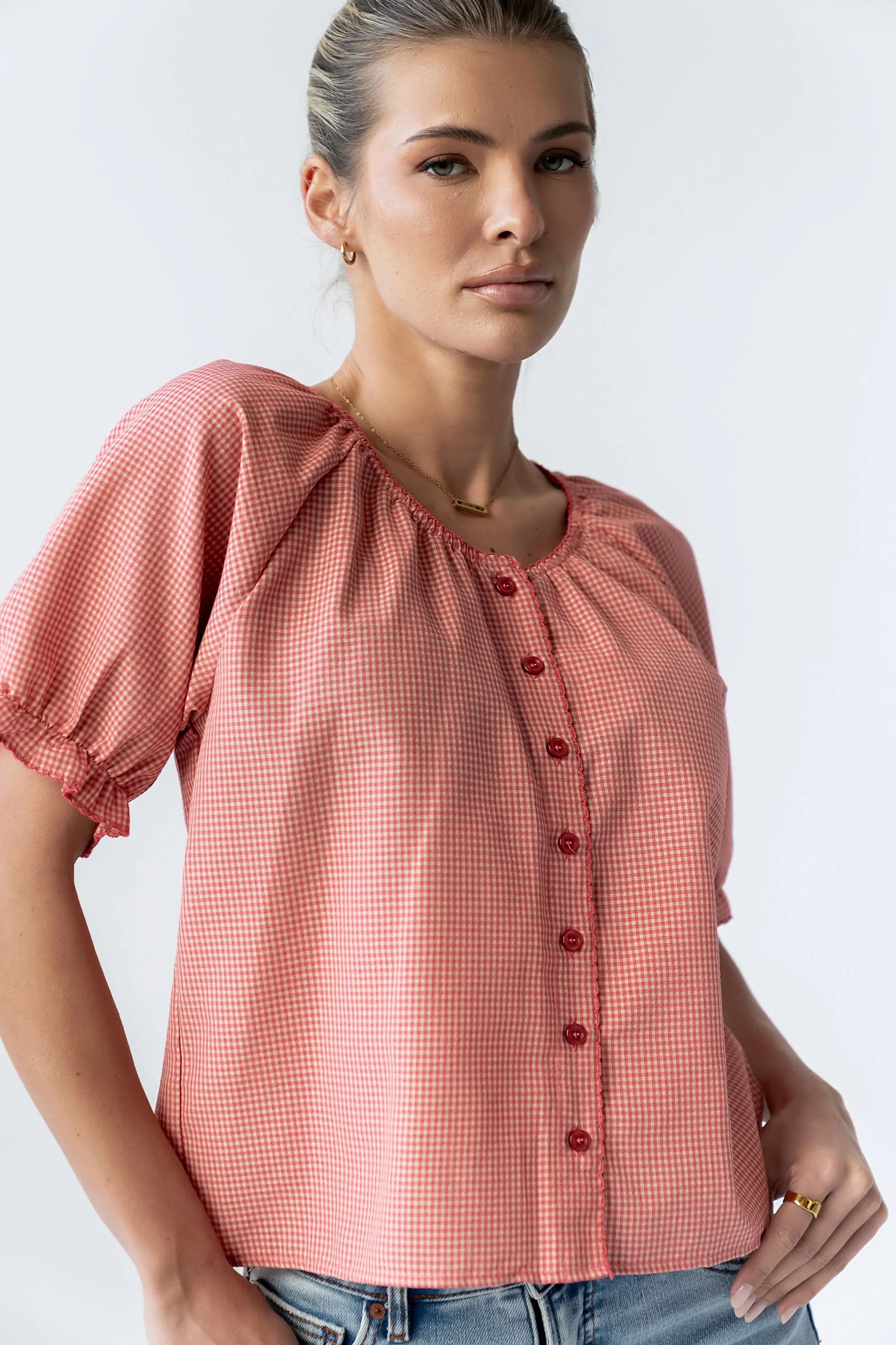 Benny Gingham Blouse in Pink sold by bohme product image thumbnail 4
