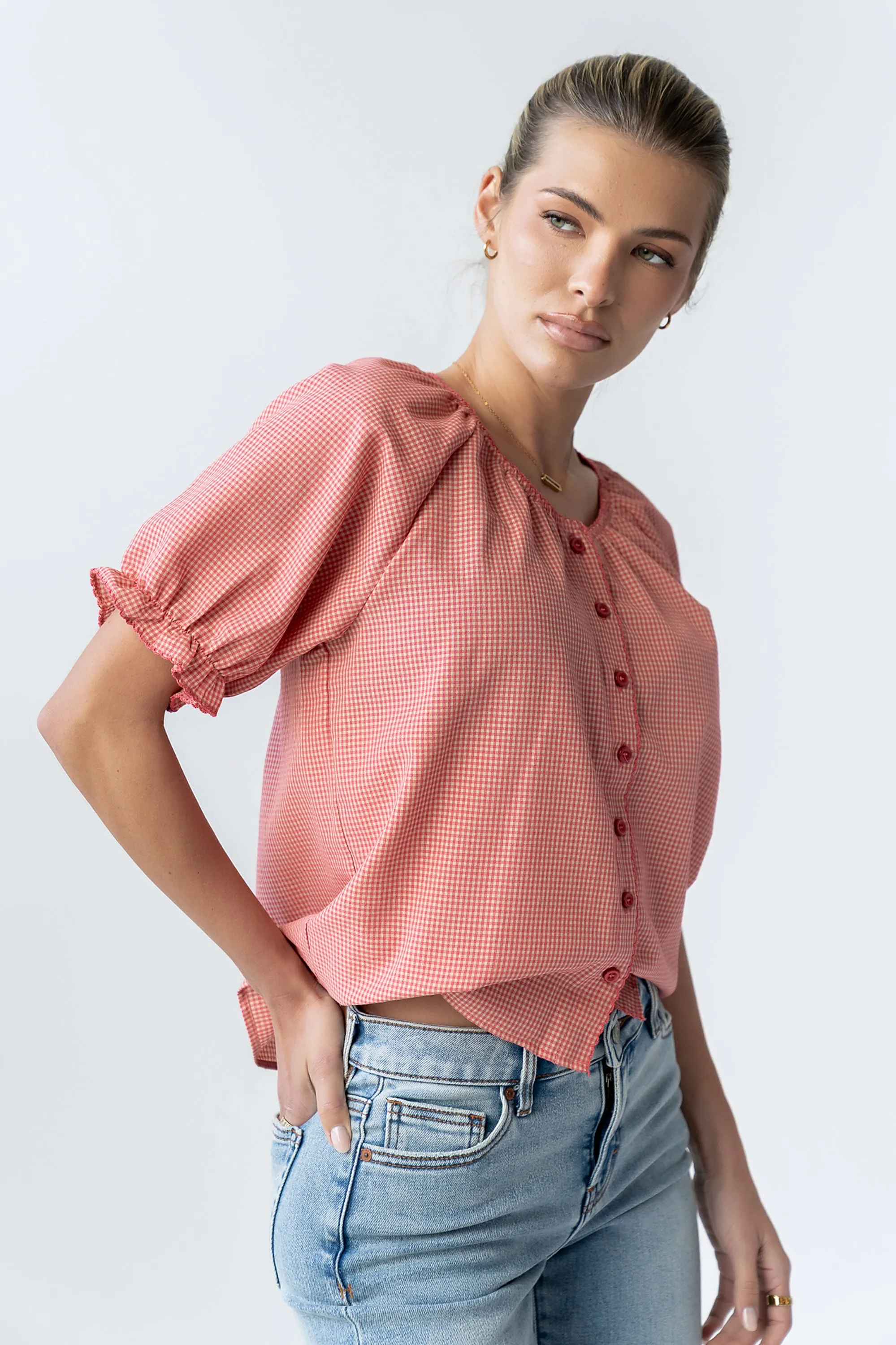 Benny Gingham Blouse in Pink sold by bohme product image thumbnail 2