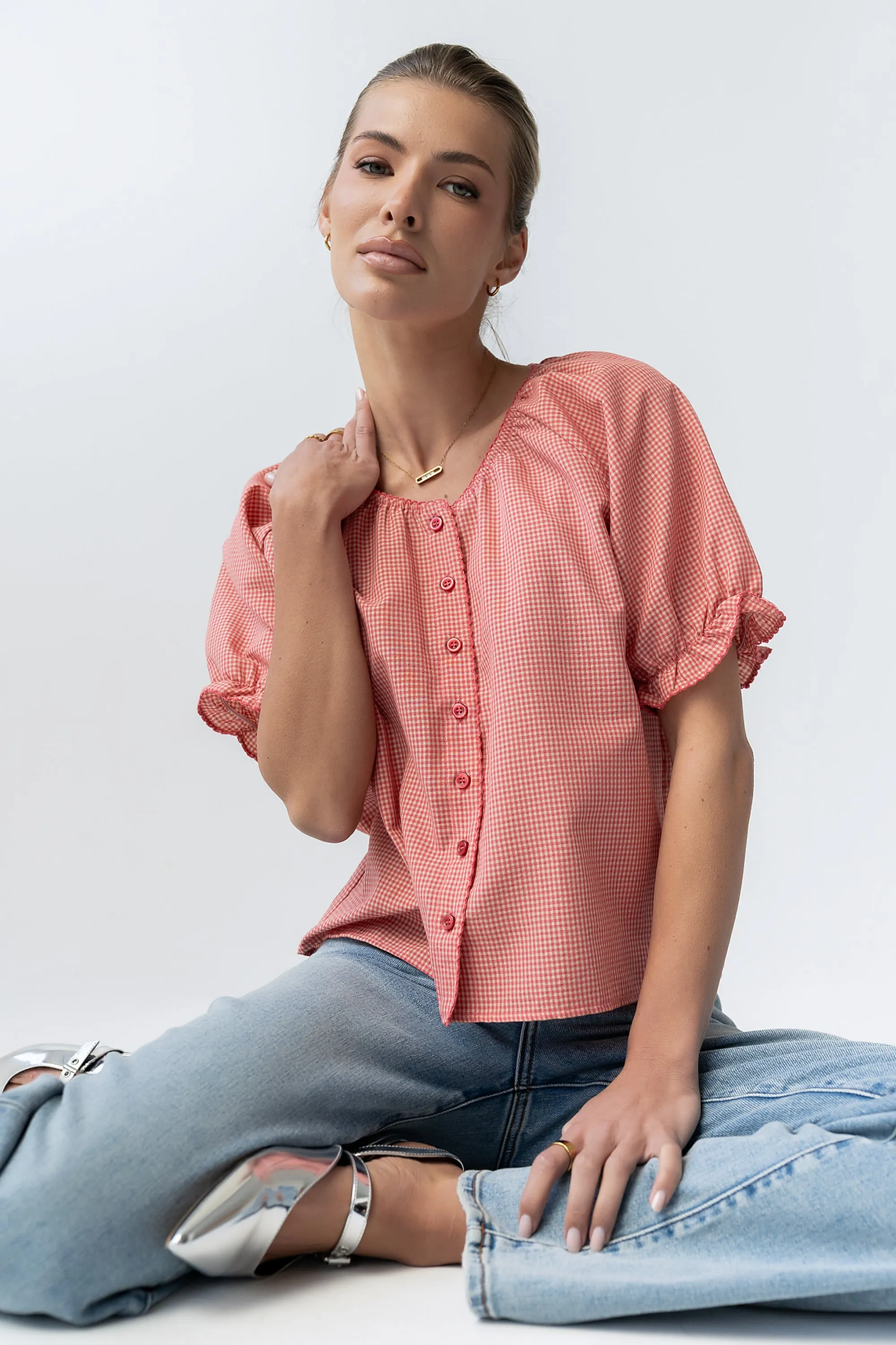 Benny Gingham Blouse in Pink sold by bohme product image thumbnail 5