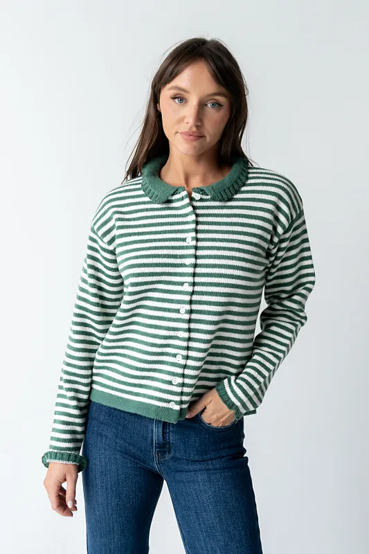 Brenna Striped Cardigan in Olive made by bohme