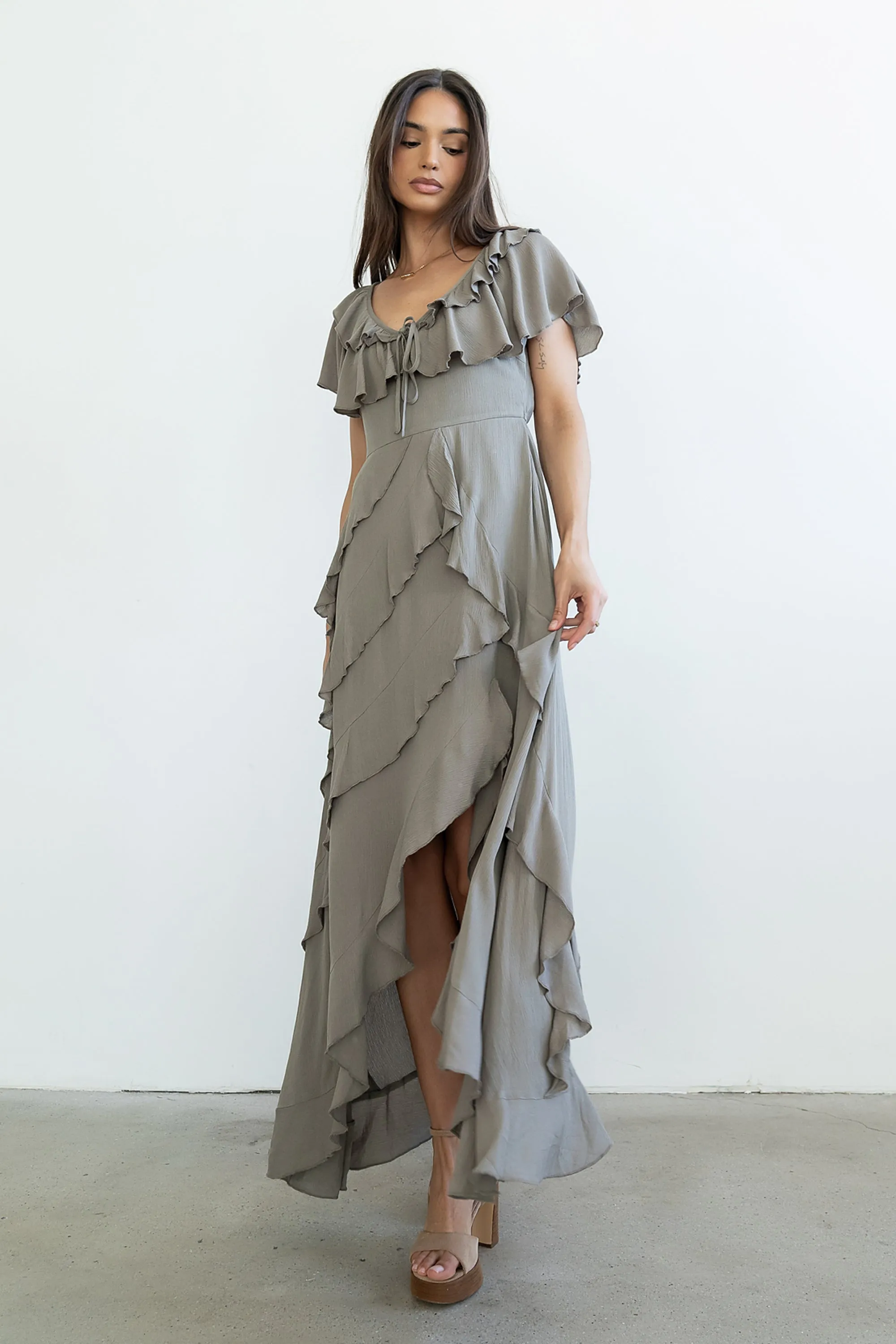 Kora Ruffle Maxi Dress in Olive - FINAL SALE sold by bohme product image thumbnail 4