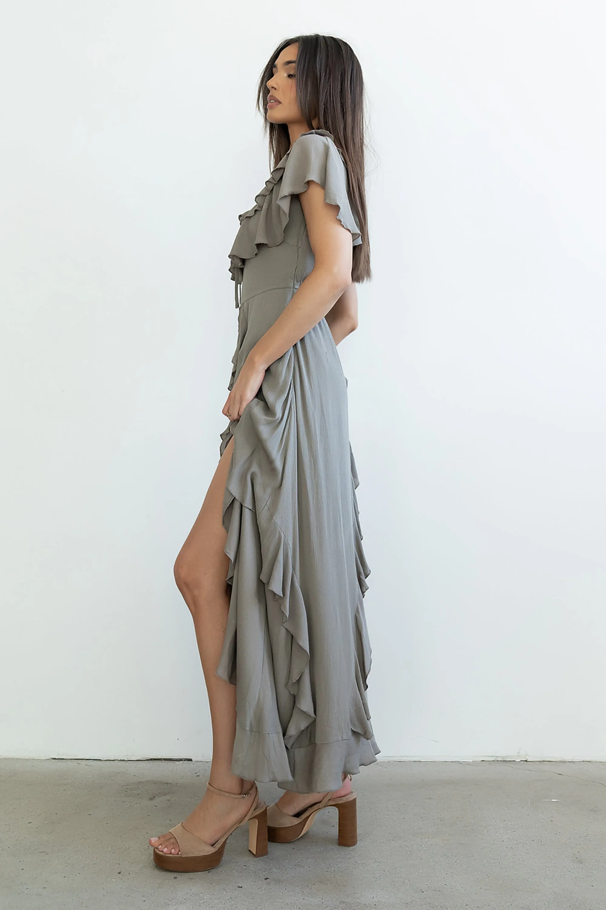 Kora Ruffle Maxi Dress in Olive - FINAL SALE sold by bohme product image thumbnail 3