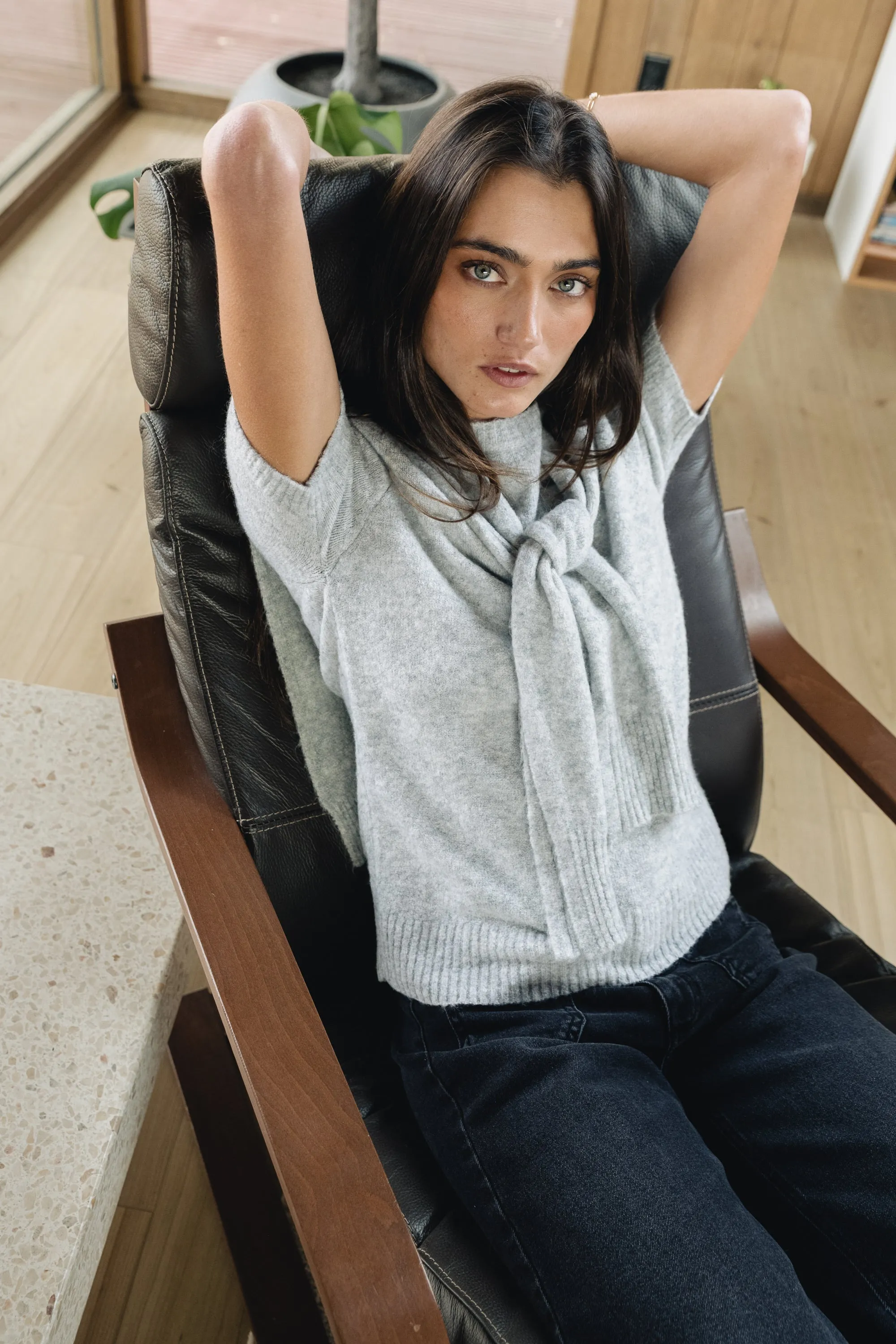 Cierra Tie Sweater in Grey - FINAL SALE sold by bohme product image thumbnail 4