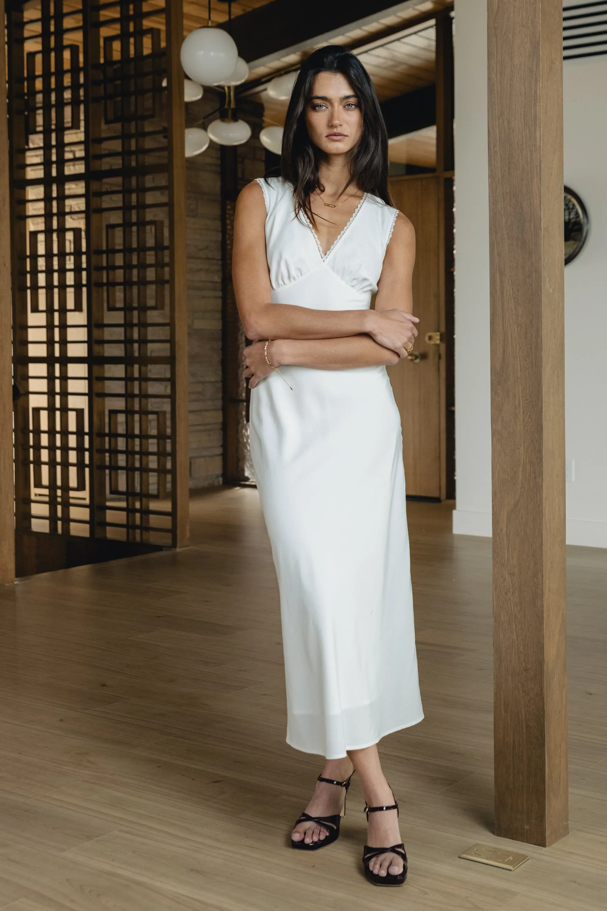 Hailey Lace Trim Maxi Dress in Ivory sold by bohme product image thumbnail 5