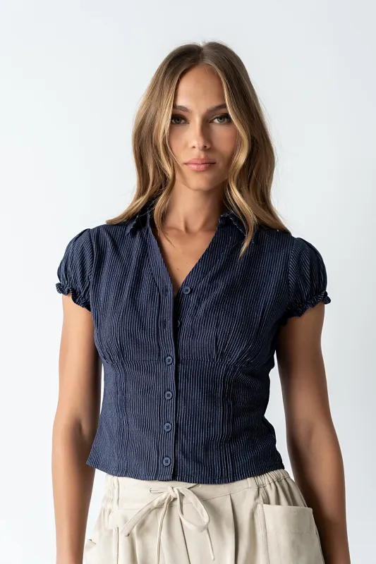 Lacie Striped Blouse in Navy made by bohme