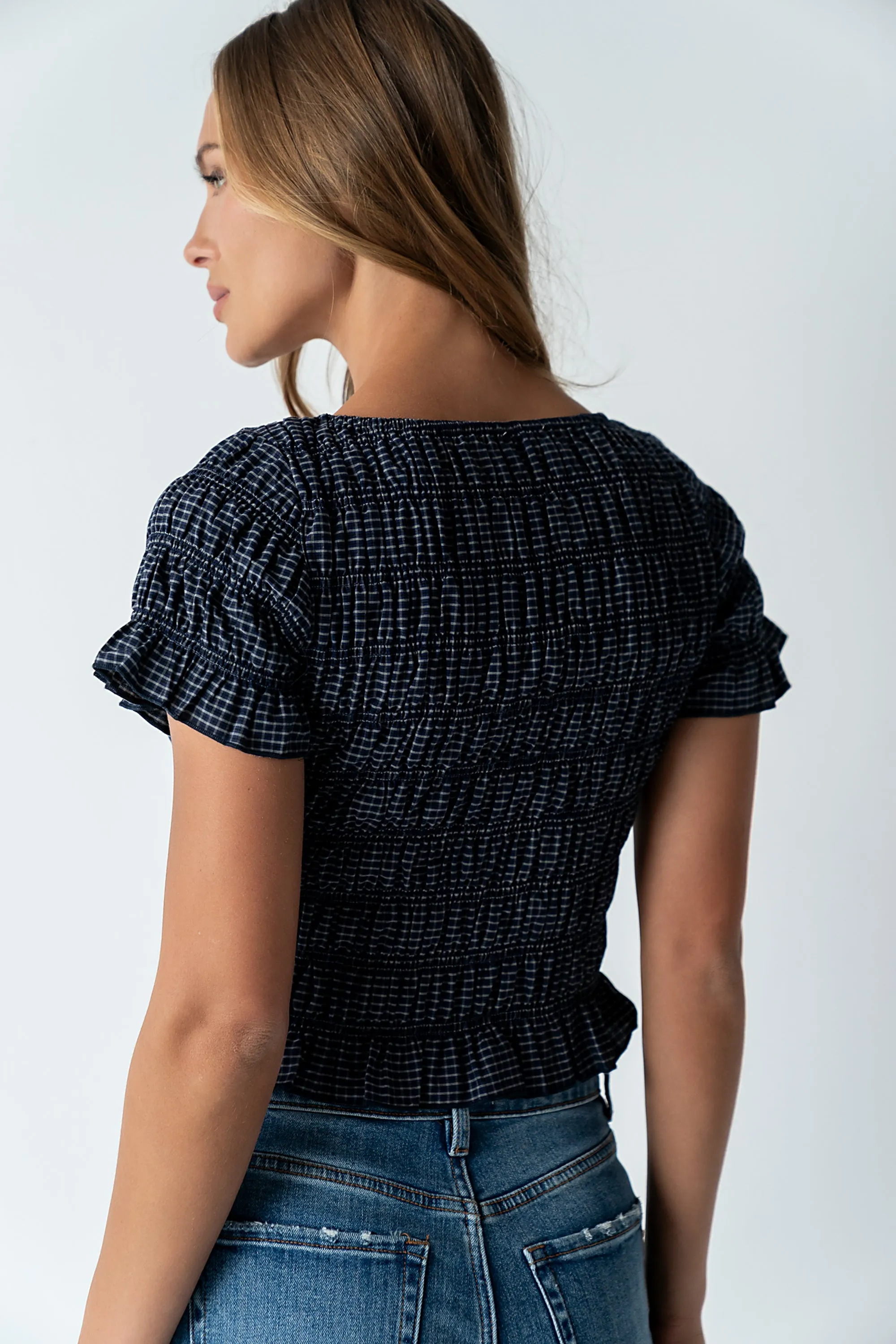 Marta Smocked Blouse in Navy sold by bohme product image thumbnail 4