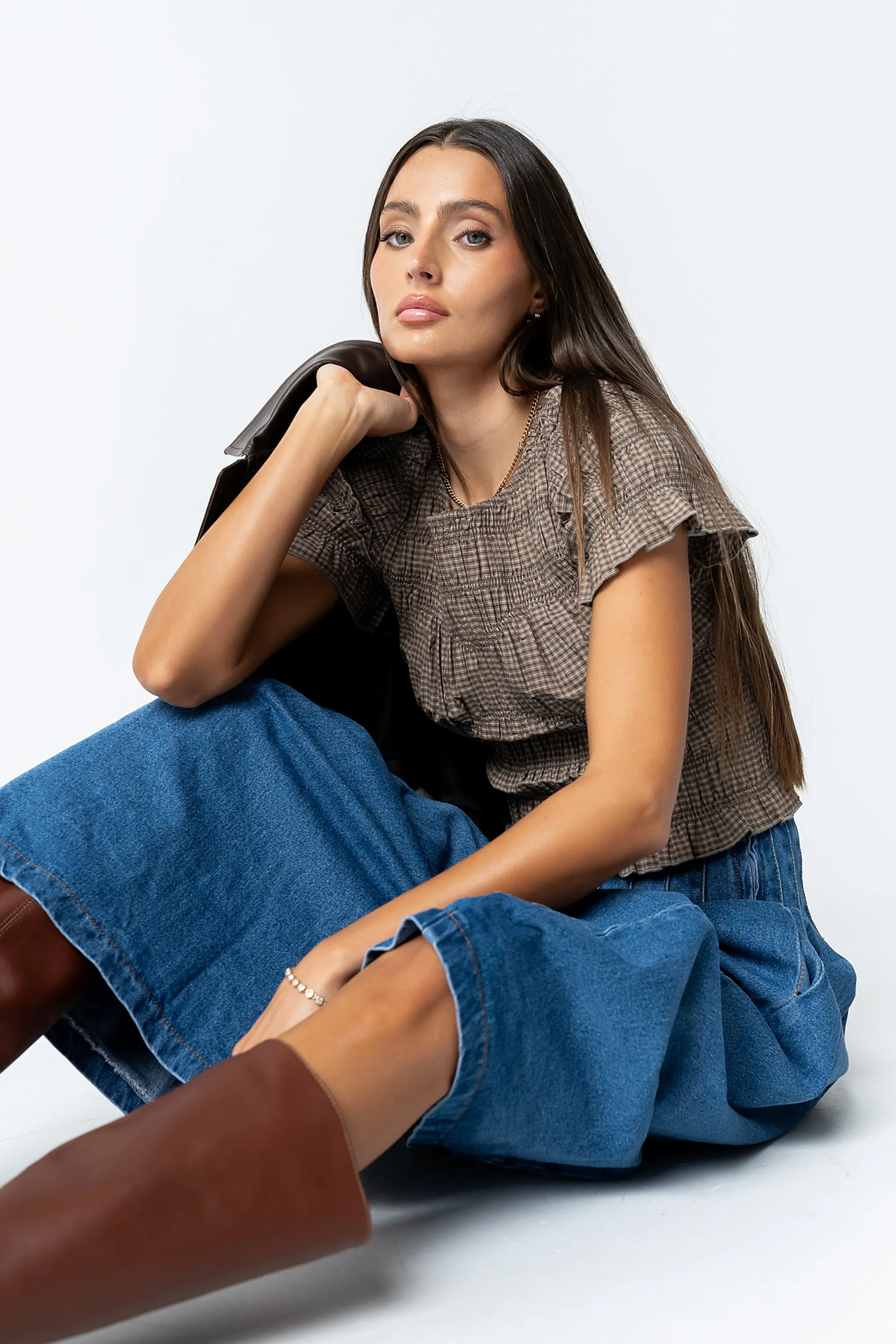 Marta Smocked Blouse in Olive sold by bohme