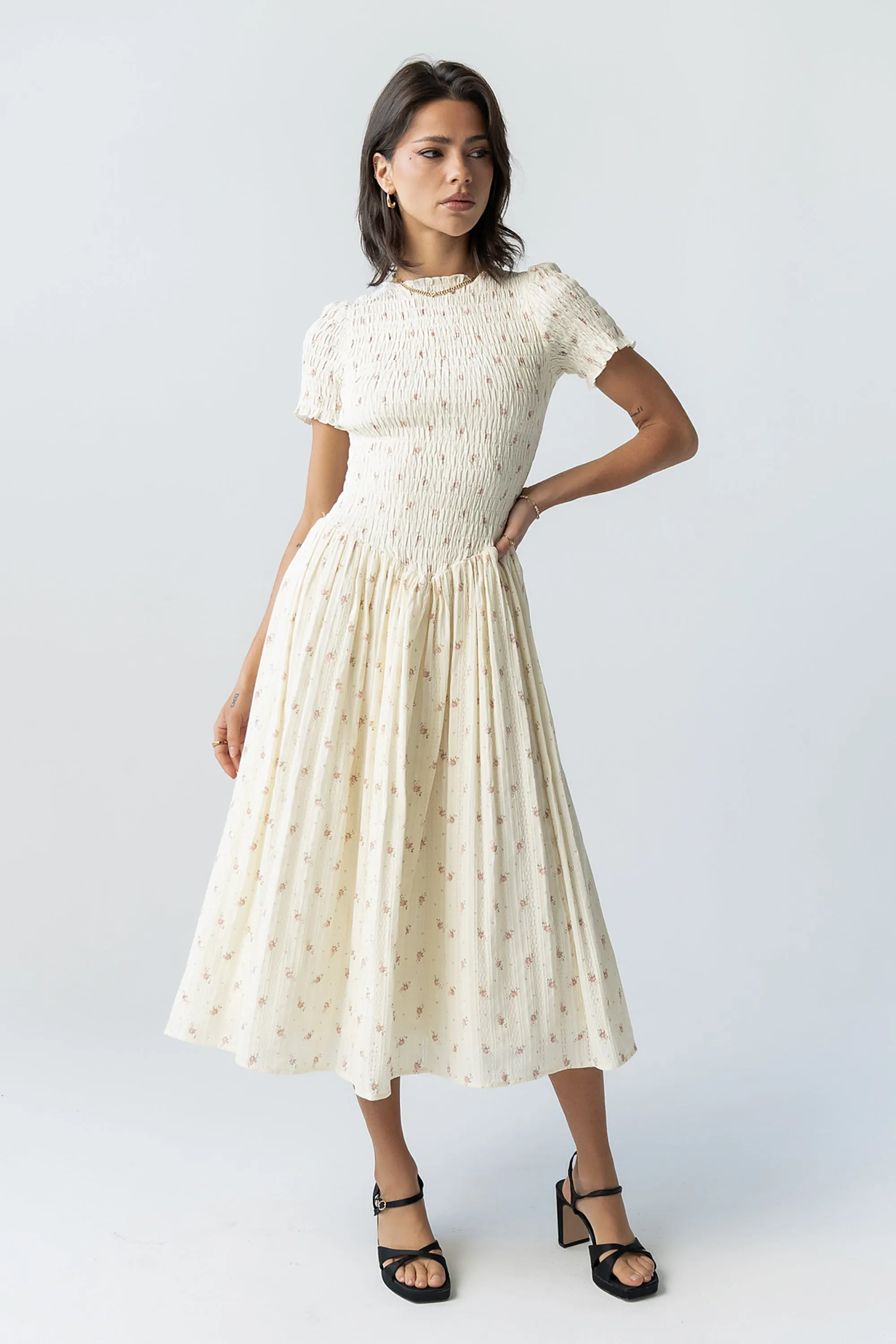 Jenny Smocked Midi Dress sold by bohme