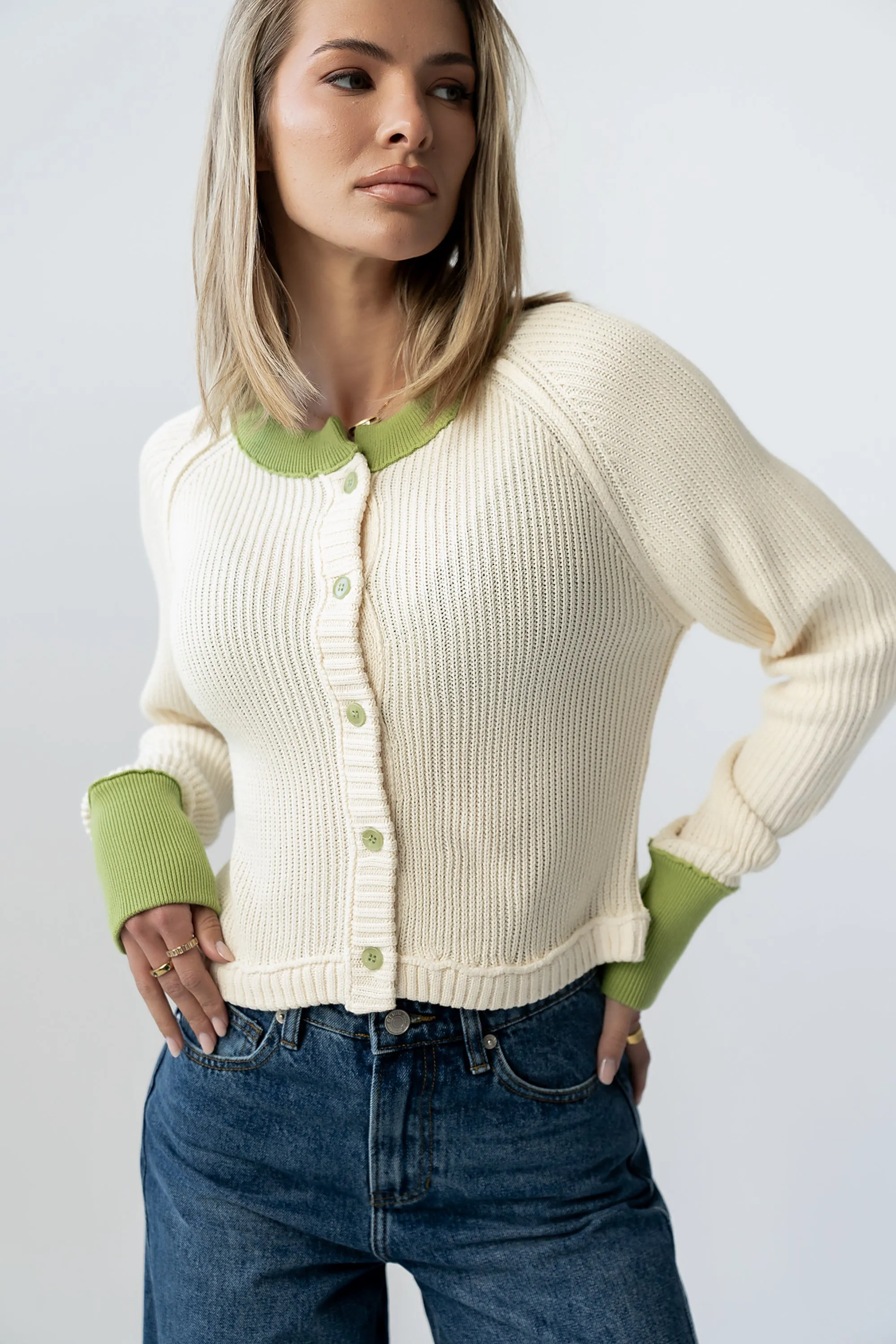 Ella Contrast Cardigan in Green - FINAL SALE sold by bohme product image thumbnail 2