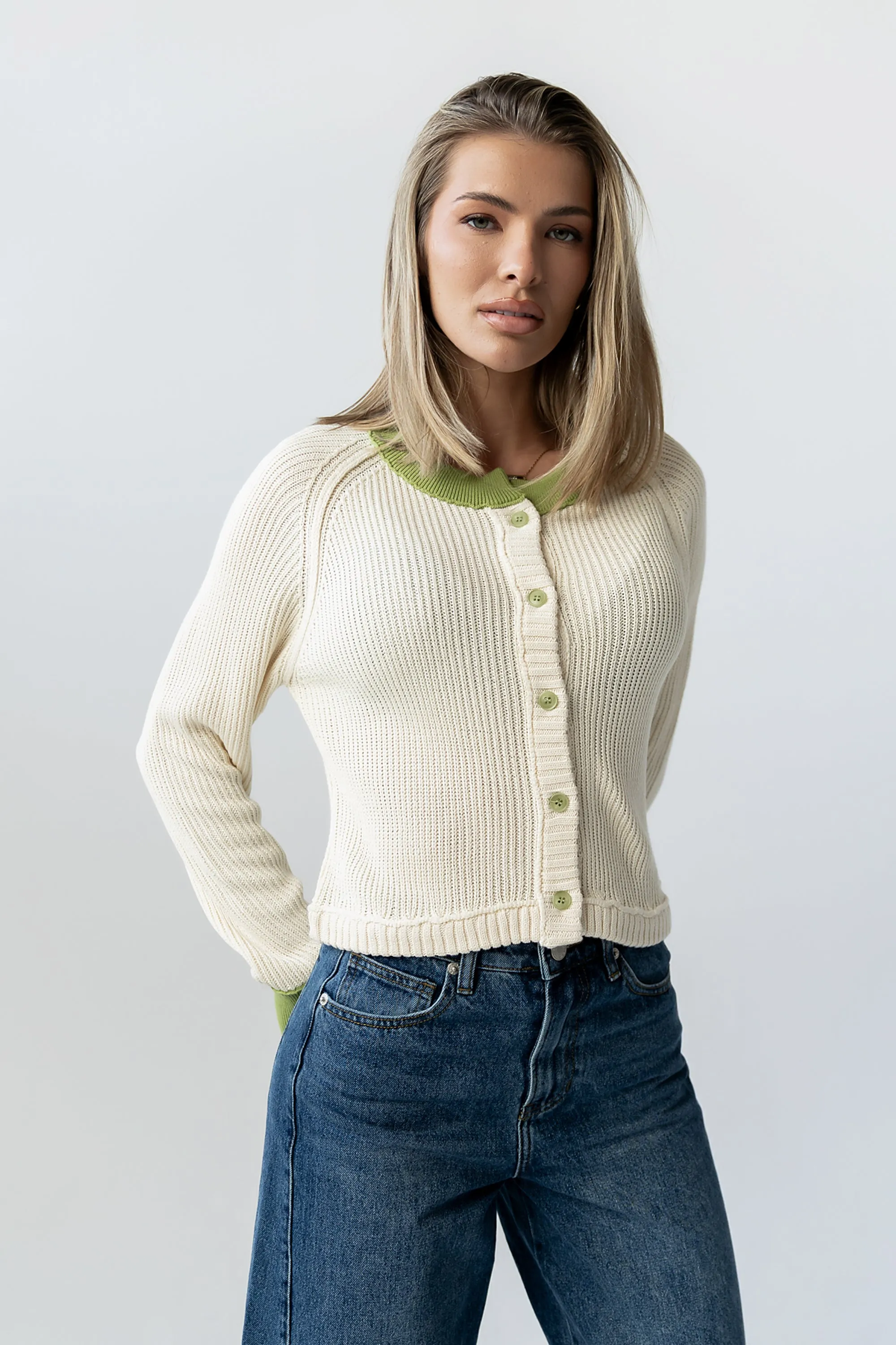 Ella Contrast Cardigan in Green - FINAL SALE sold by bohme