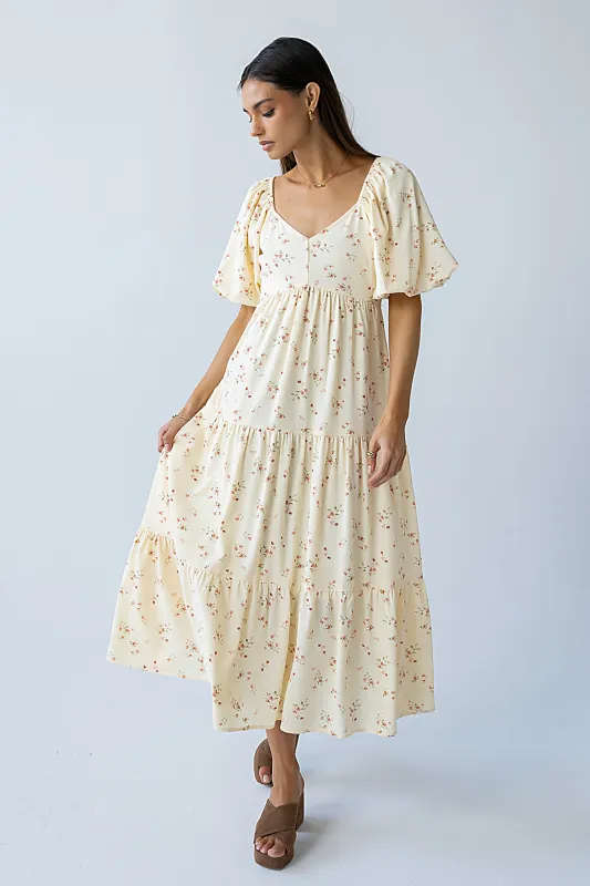 Amy Floral Maxi Dress in Yellow made by bohme