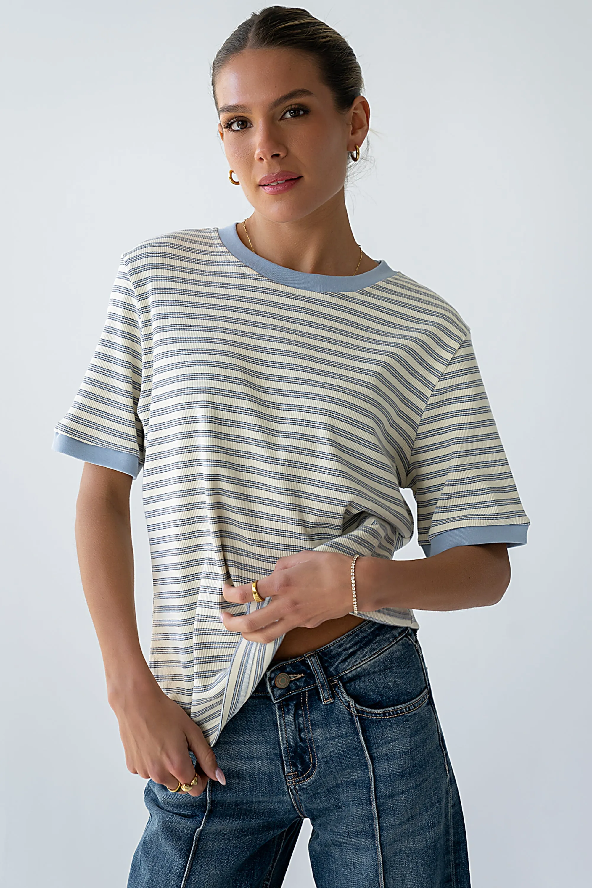 Jenna Striped Top in Blue sold by bohme