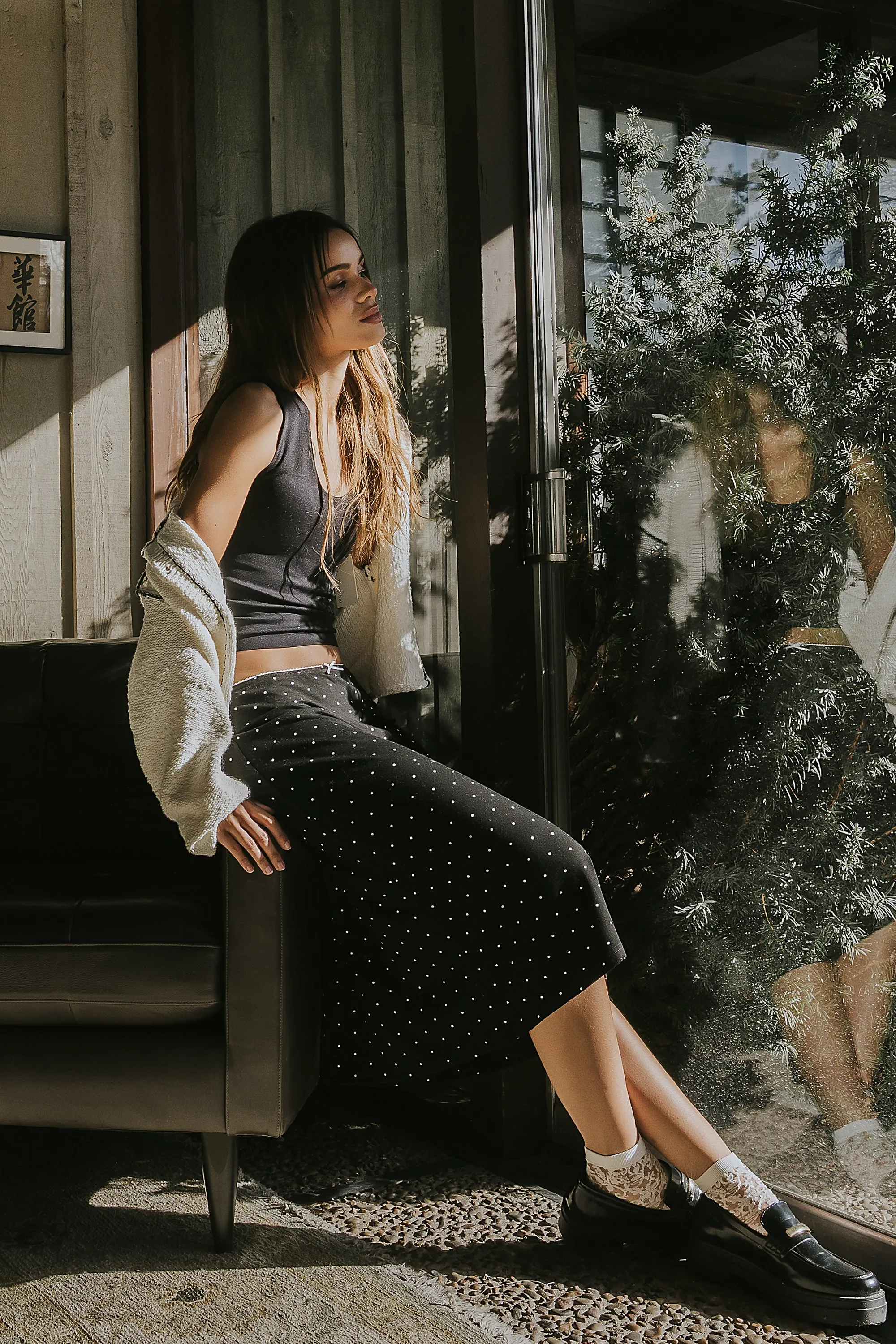 Jordyn Polka Dot Skirt in Black sold by bohme