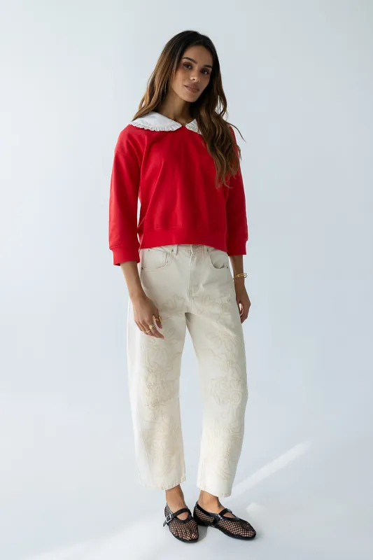 Kinsey Embroidered Barrel Jeans in Beige sold by bohme