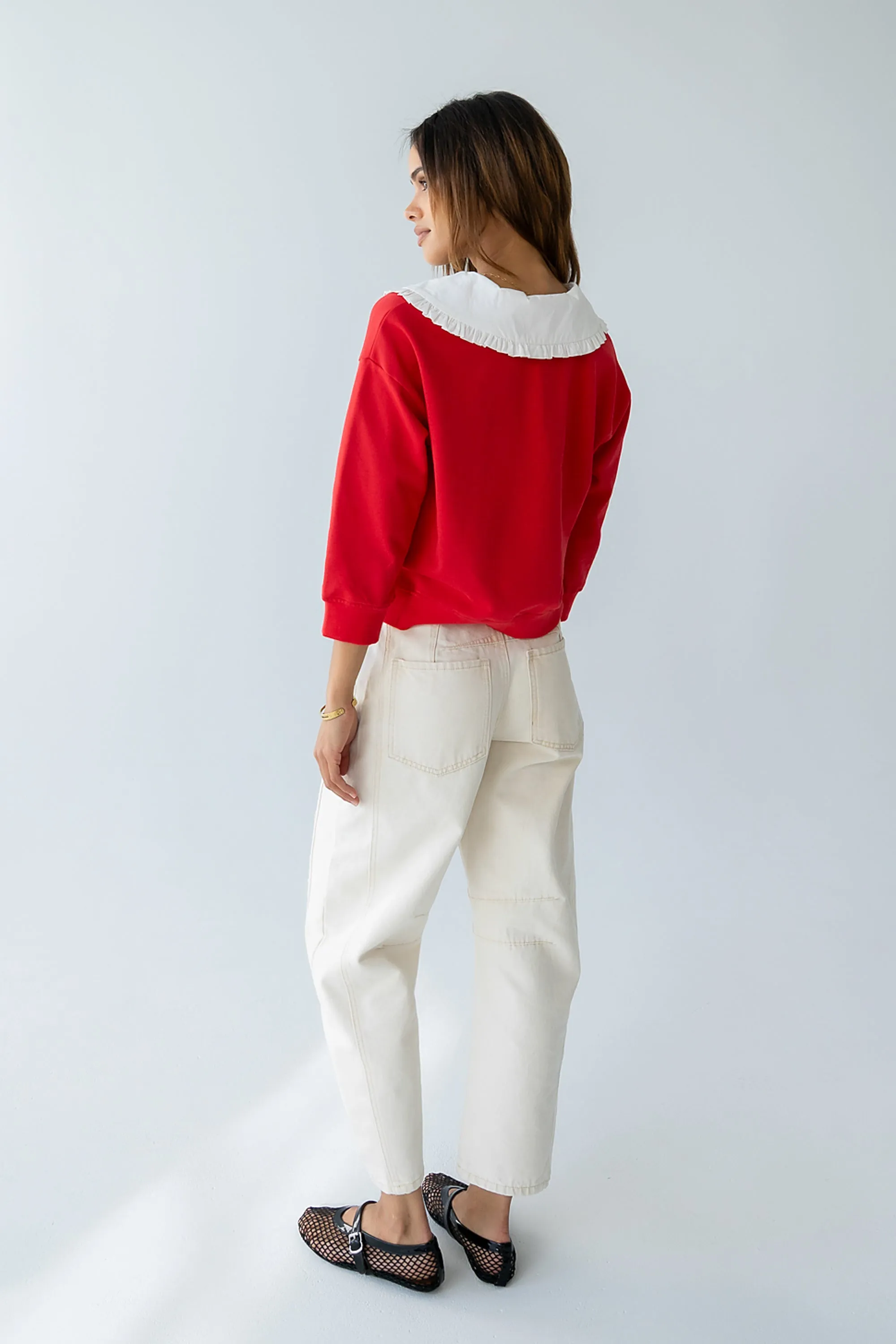 Kinsey Embroidered Barrel Jeans in Beige sold by bohme product image thumbnail 2