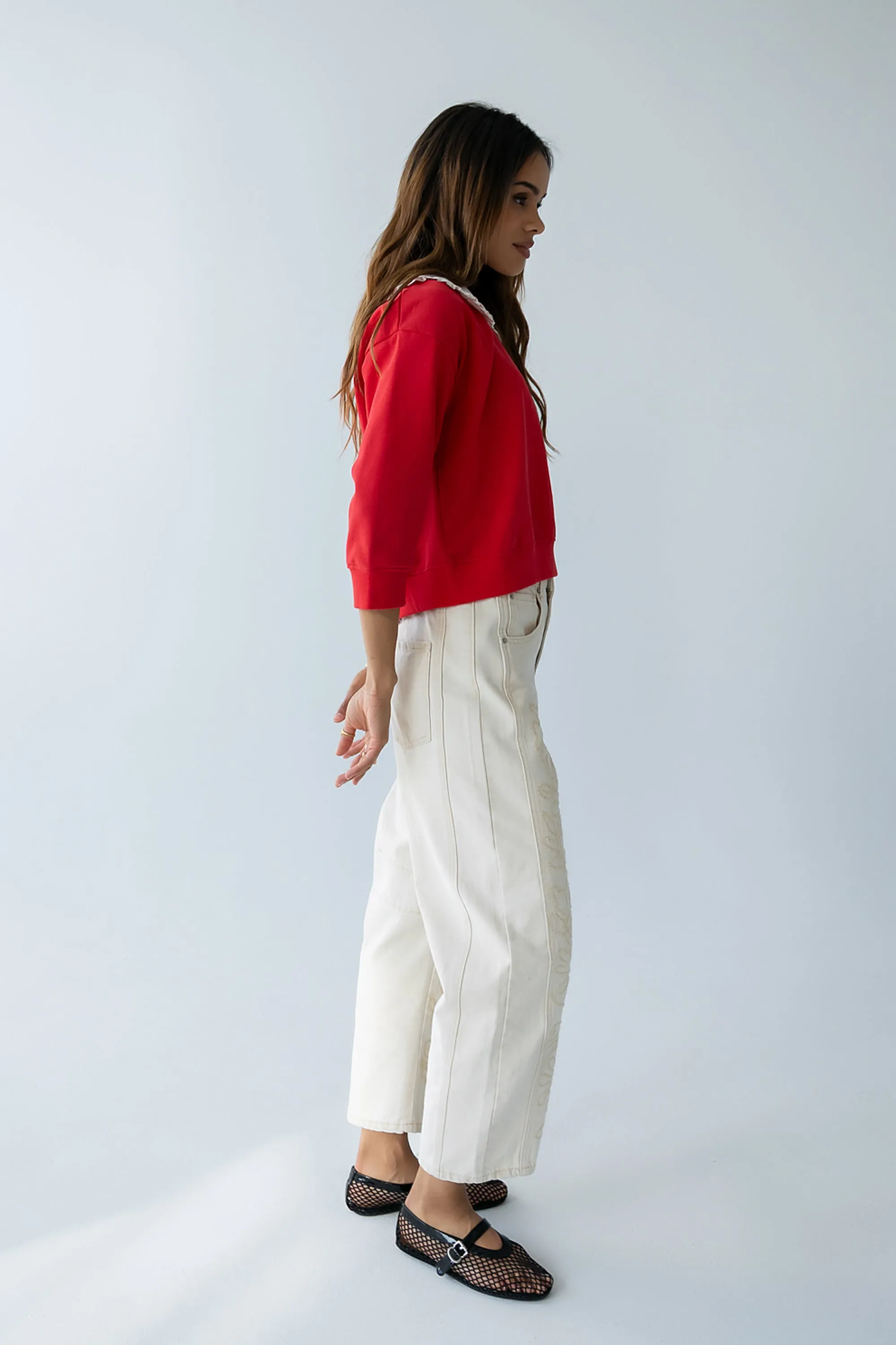 Kinsey Embroidered Barrel Jeans in Beige sold by bohme product image thumbnail 4