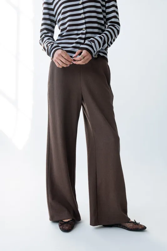 Ronda Ribbed Wide Leg Pants in Brown made by bohme