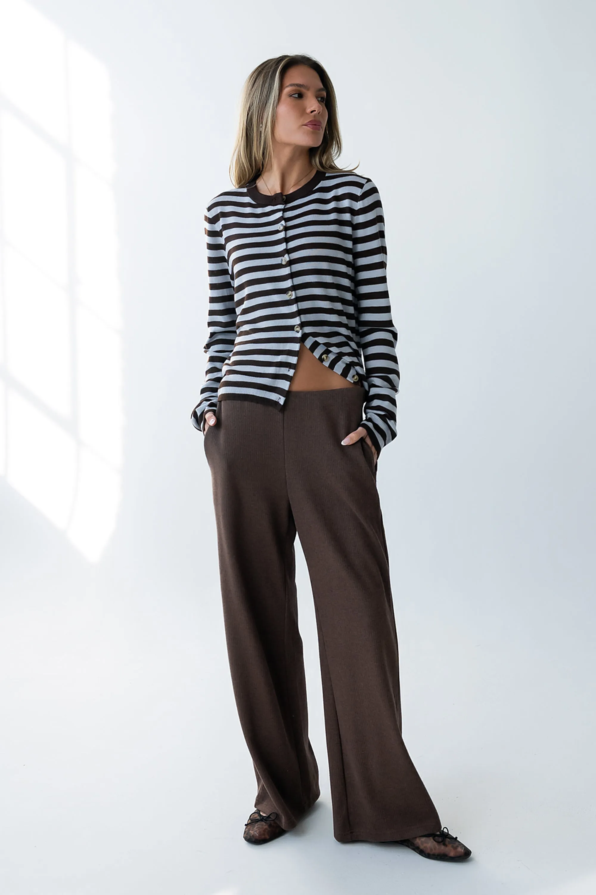 Ronda Ribbed Wide Leg Pants in Brown sold by bohme product image thumbnail 2
