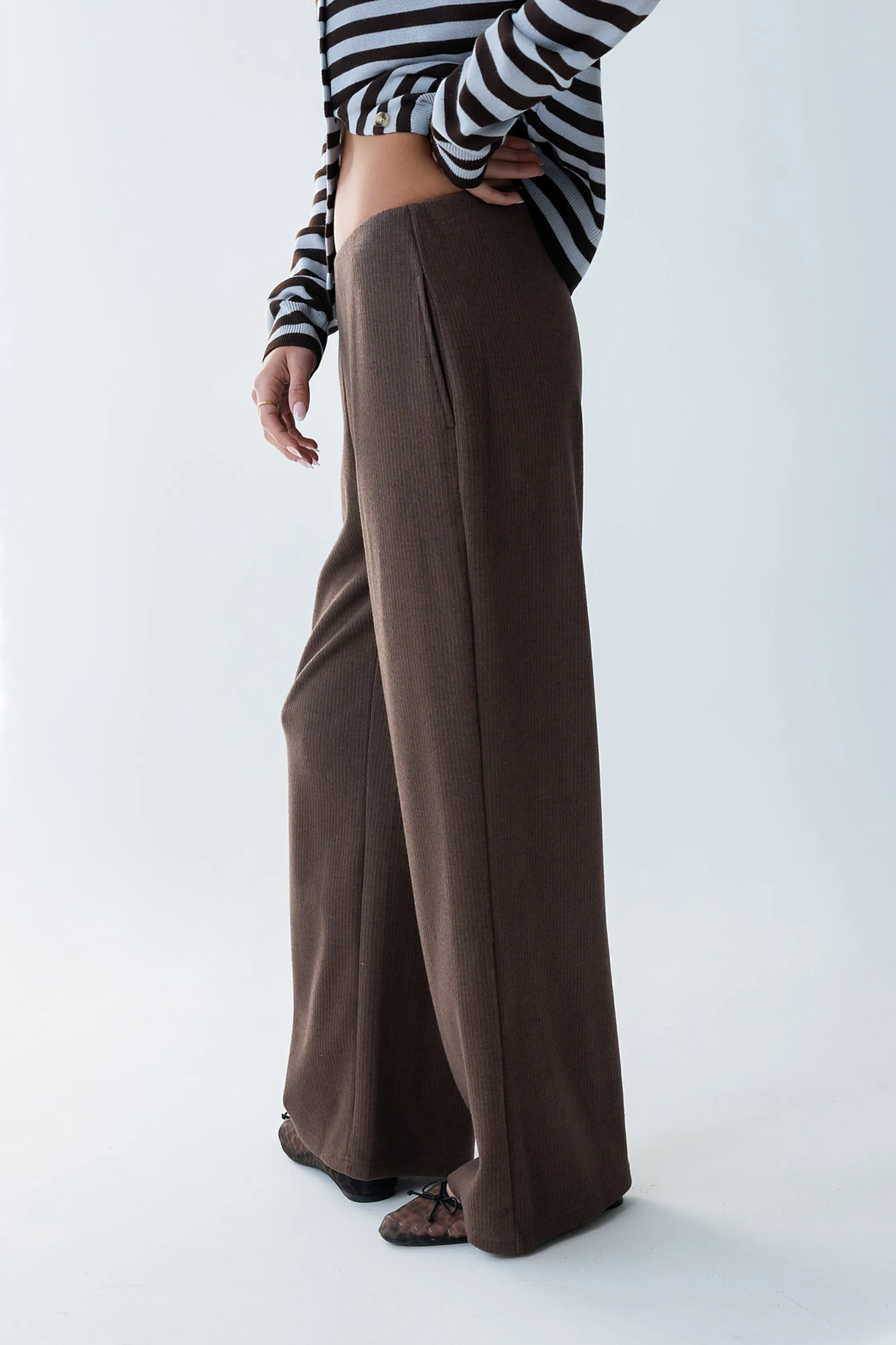 Ronda Ribbed Wide Leg Pants in Brown sold by bohme product image thumbnail 4