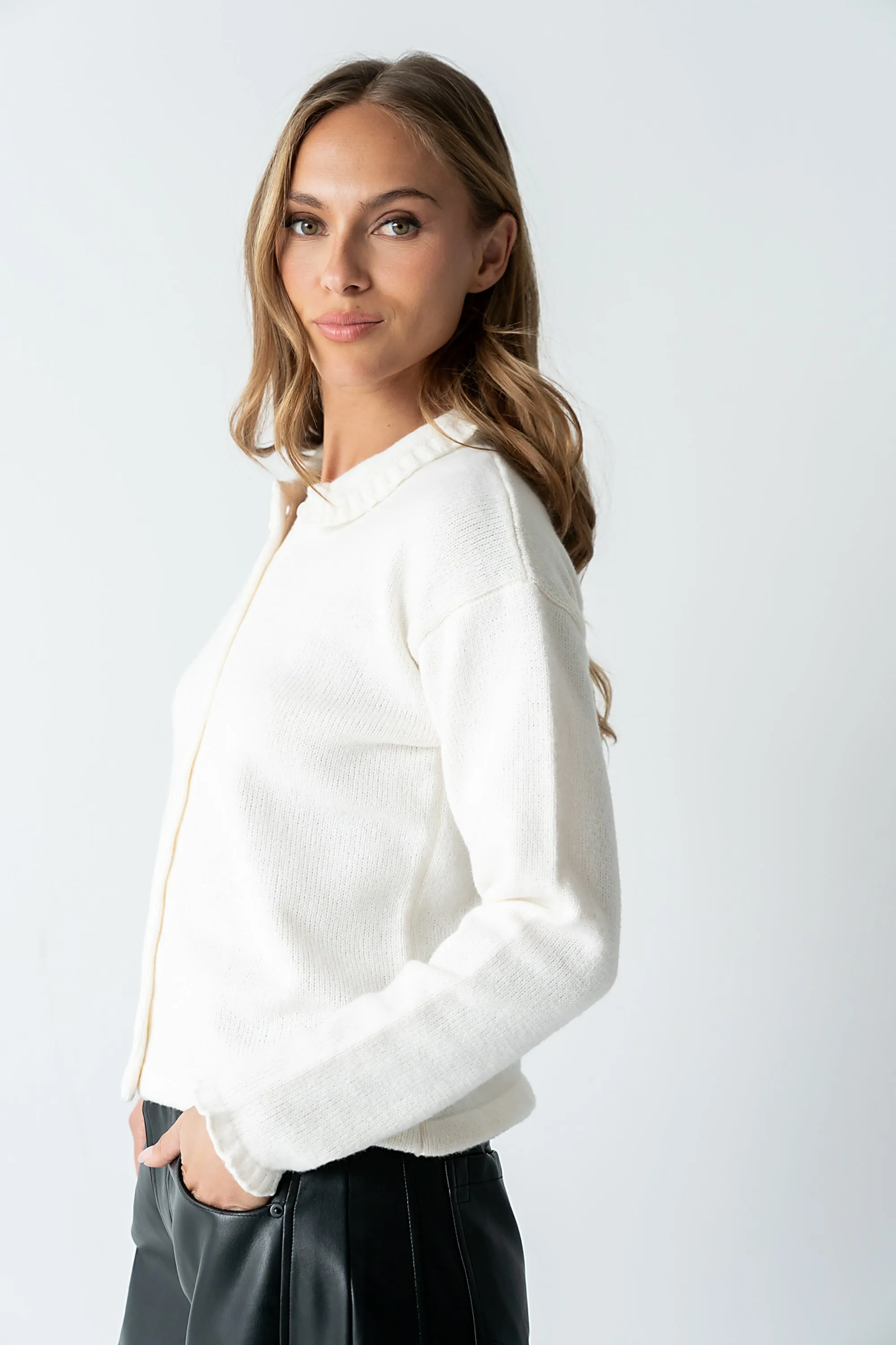 Trixie Ruffled Cardigan in Ivory sold by bohme product image thumbnail 2