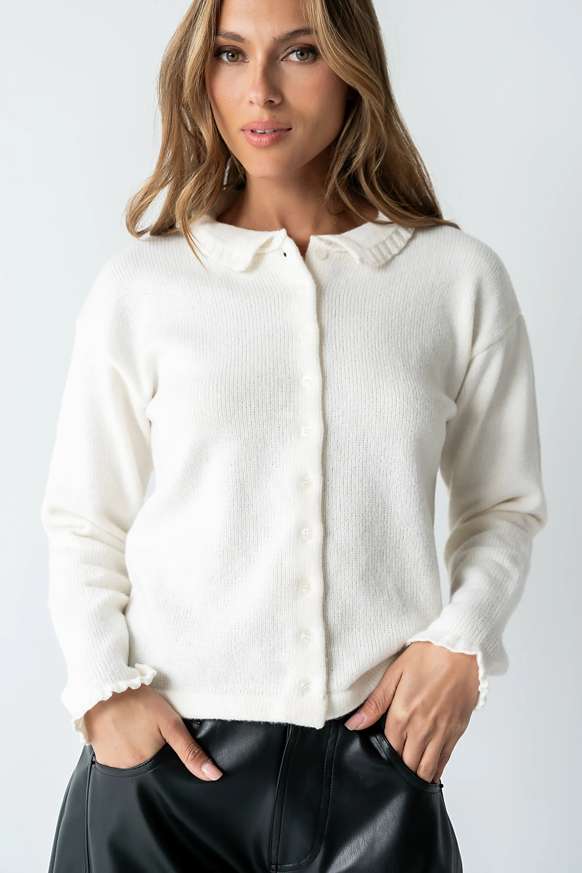 Trixie Ruffled Cardigan in Ivory sold by bohme product image thumbnail 4