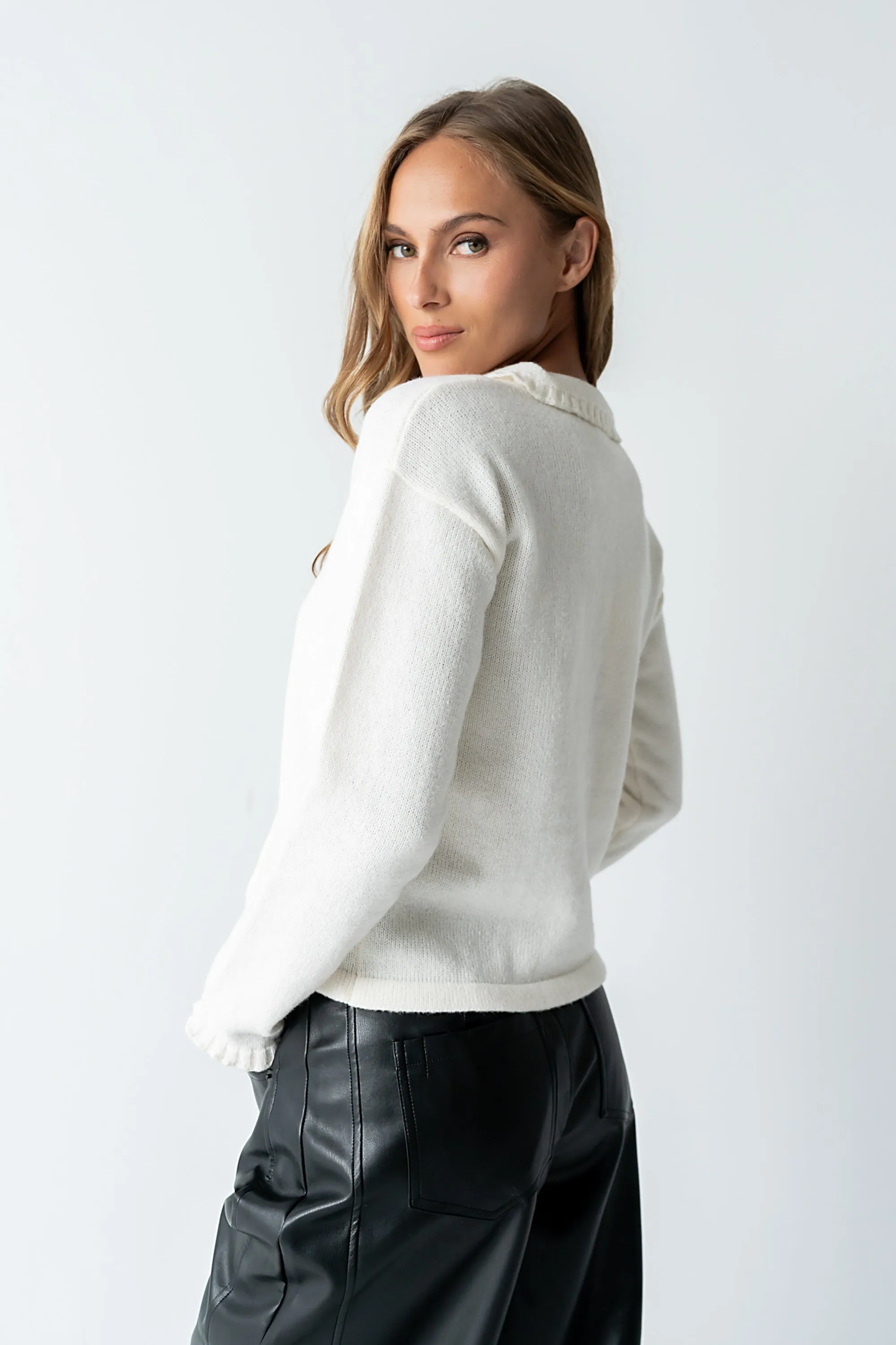 Trixie Ruffled Cardigan in Ivory sold by bohme product image thumbnail 3