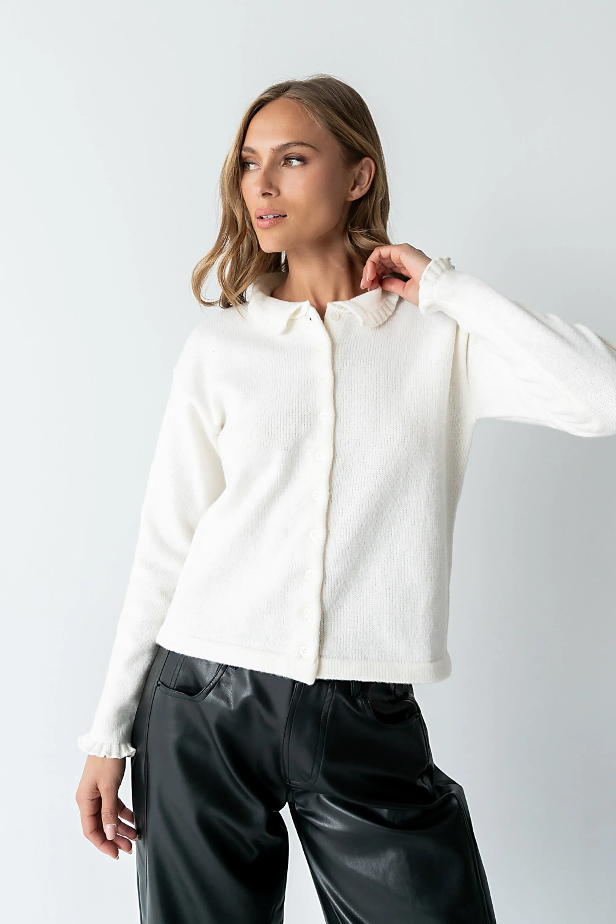 Trixie Ruffled Cardigan in Ivory sold by bohme product image thumbnail 5