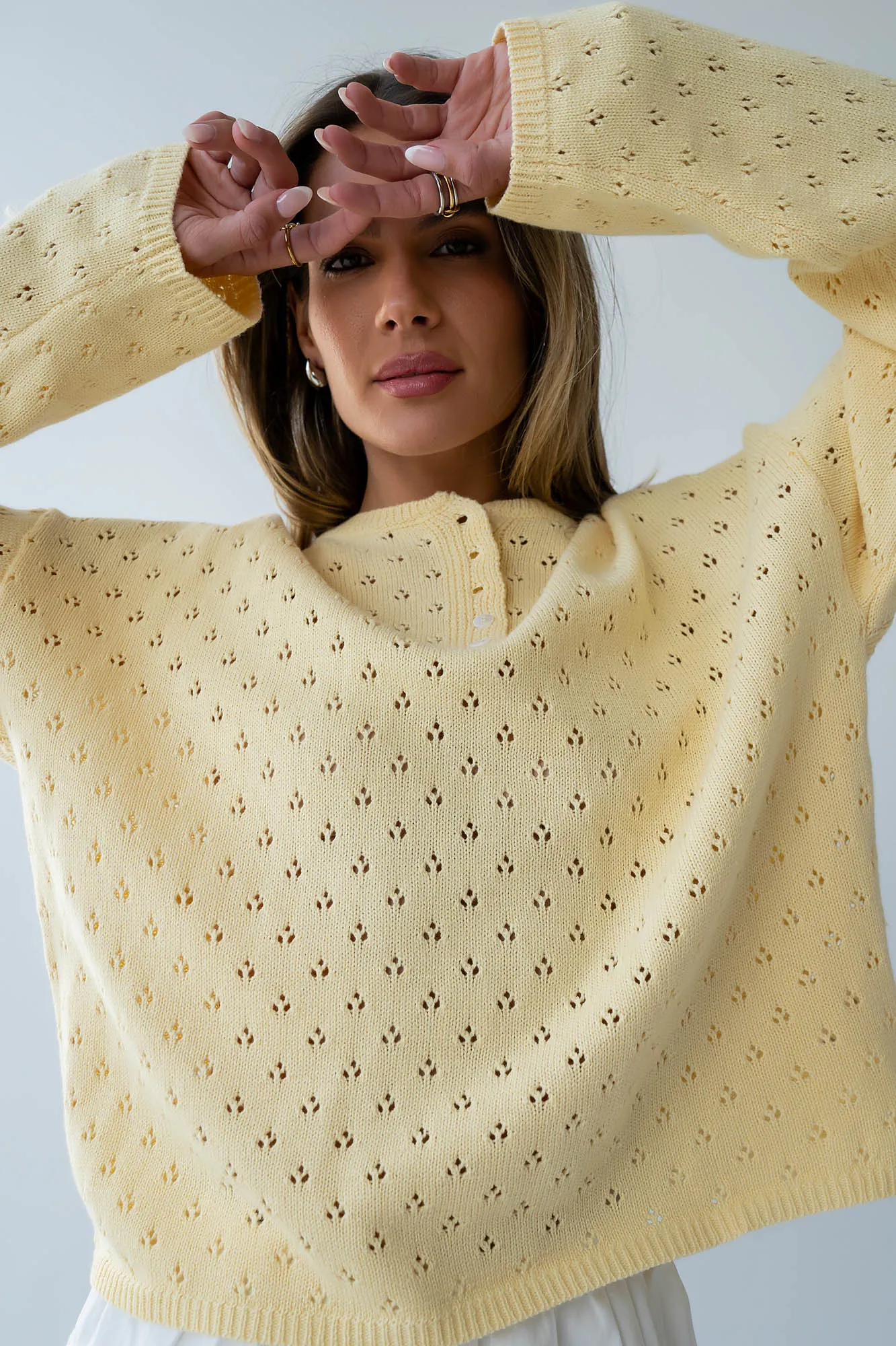 Margot Pointelle Sweater in Butter Yellow - FINAL SALE sold by bohme product image thumbnail 3