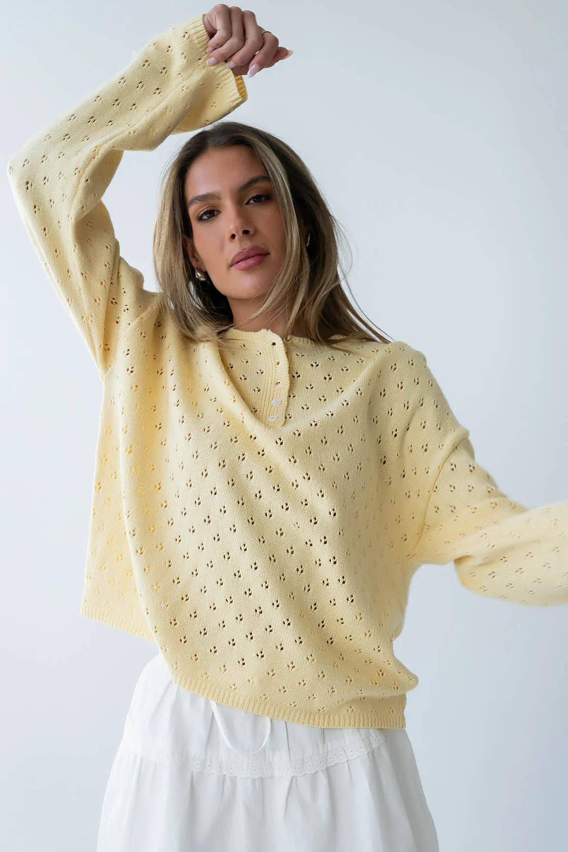 Margot Pointelle Sweater in Butter Yellow - FINAL SALE sold by bohme product image thumbnail 2