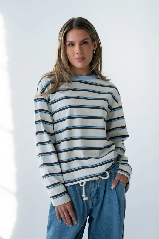 Kiana Striped Top in Grey made by bohme
