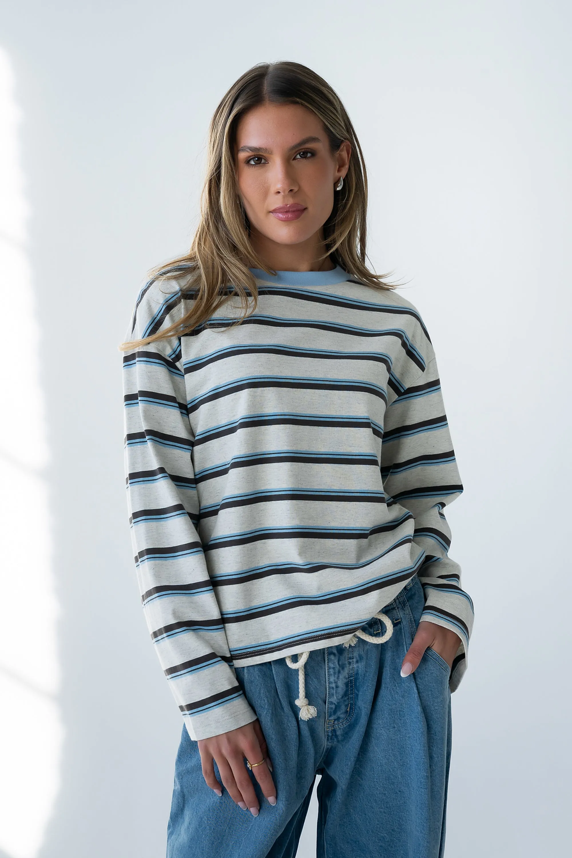 Kiana Striped Top in Grey sold by bohme