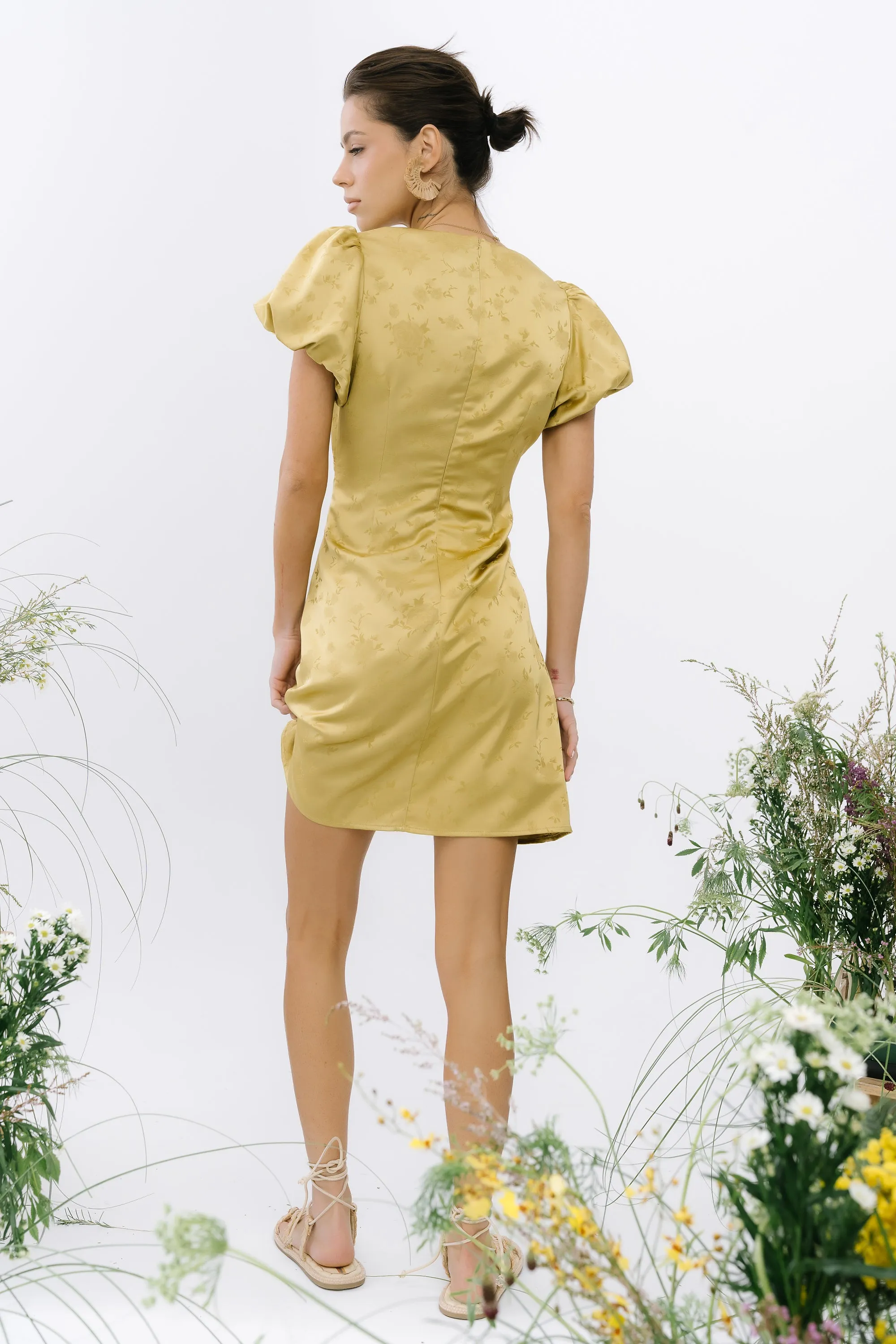 Brenna Floral Mini Dress in Chartreuse sold by bohme product image thumbnail 3