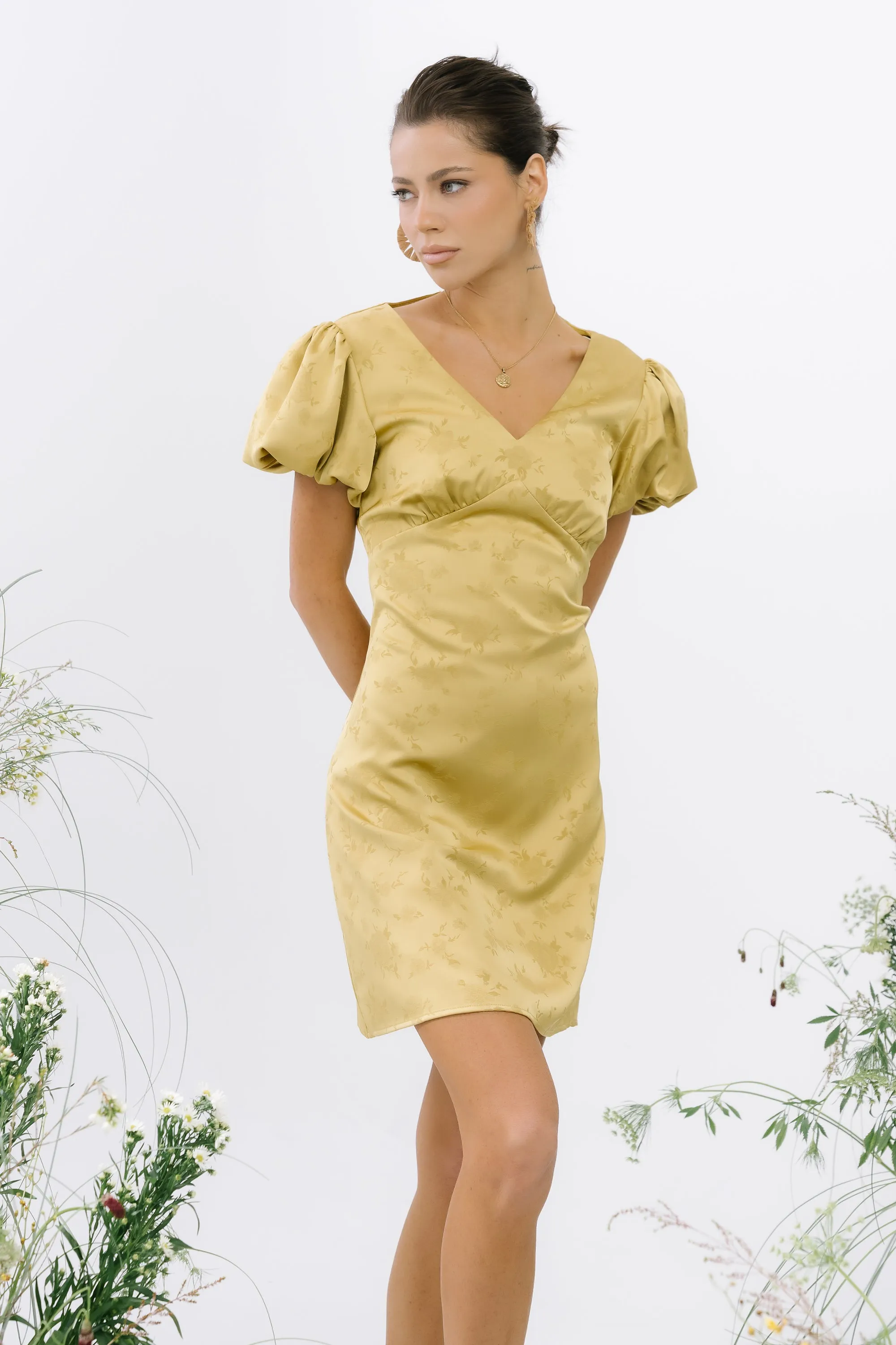Brenna Floral Mini Dress in Chartreuse sold by bohme product image thumbnail 2