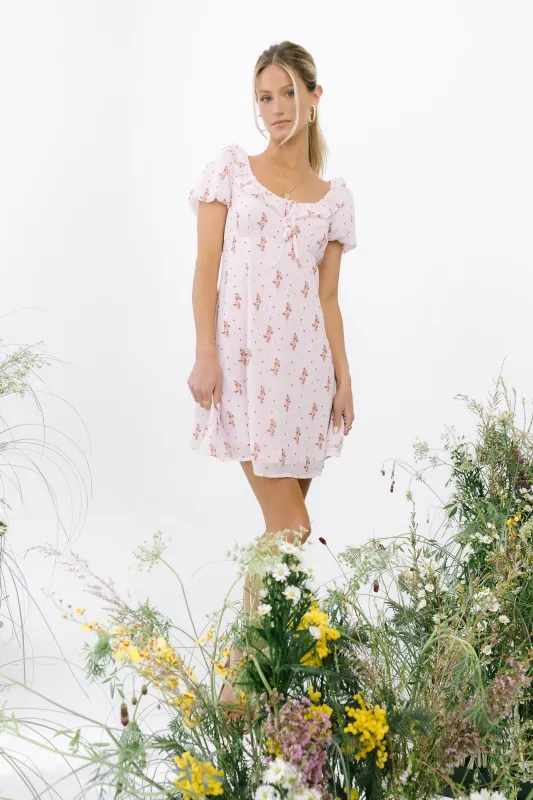 Harvey Floral Mini Dress in Pink made by bohme
