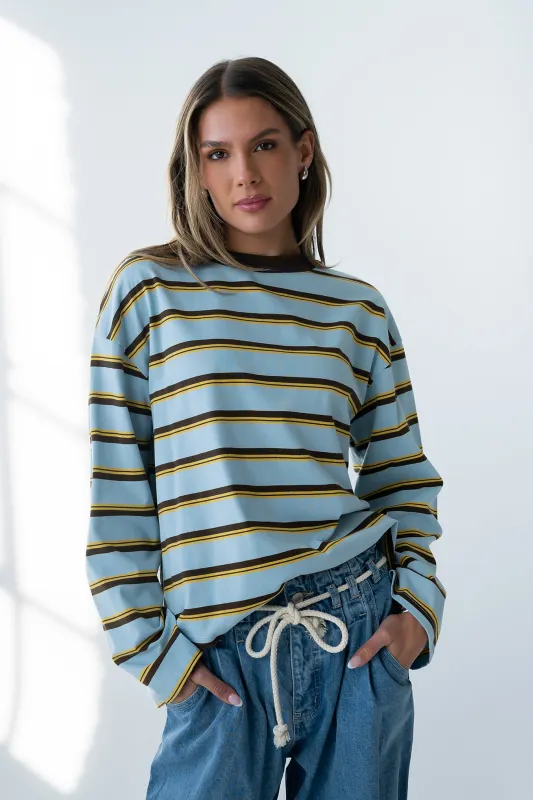 Kiana Striped Top in Light Blue made by bohme