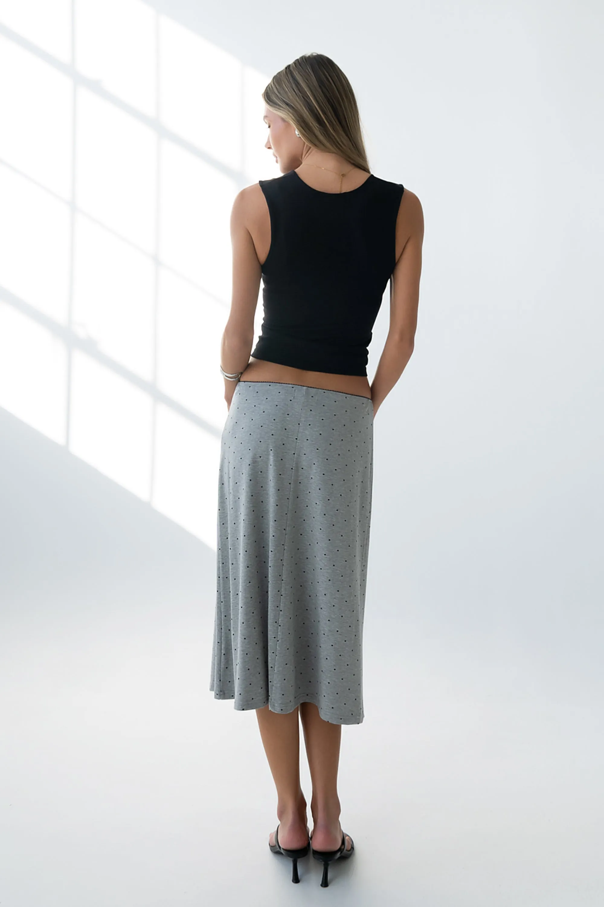 Jordyn Polka Dot Skirt in Heather Grey sold by bohme product image thumbnail 3