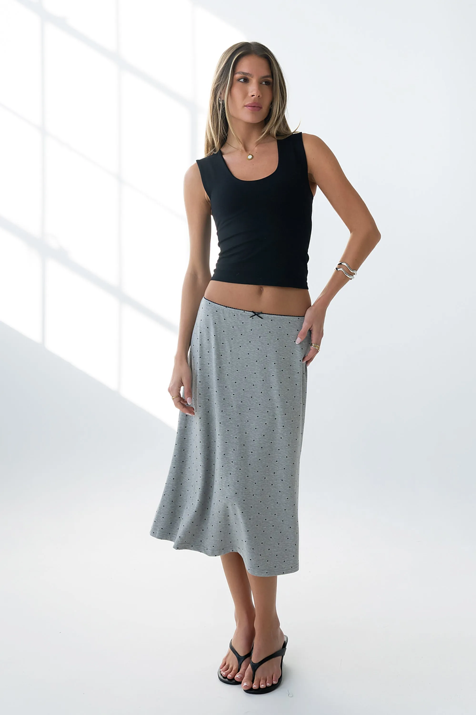 Jordyn Polka Dot Skirt in Heather Grey sold by bohme product image thumbnail 2