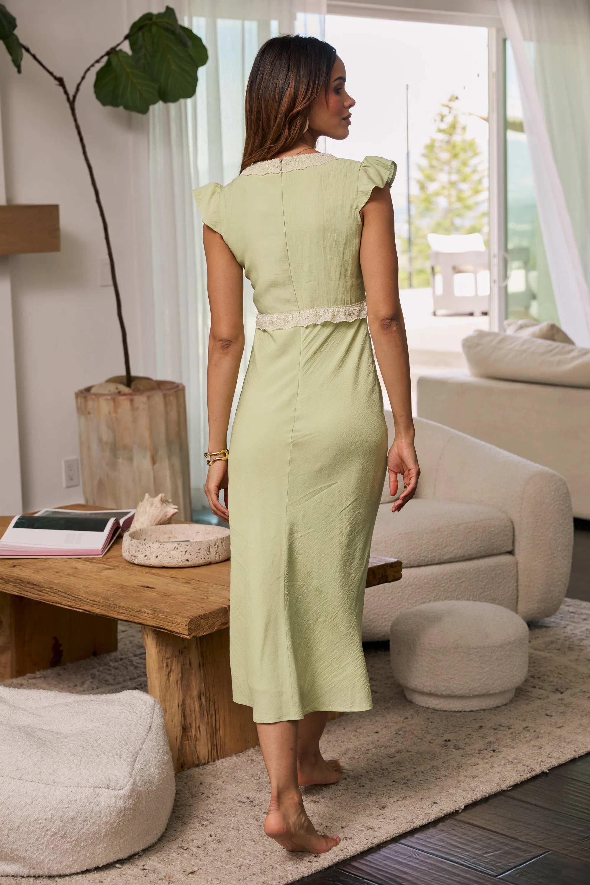 Jessica Lace Trim Maxi Dress in Green sold by bohme product image thumbnail 3