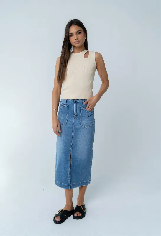 Landry Denim Midi Skirt made by bohme