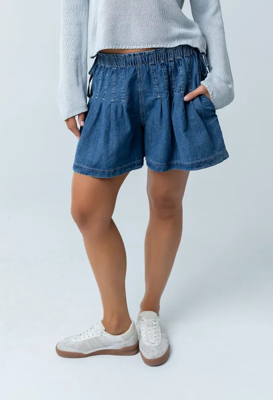 Reika Pleated Denim Shorts made by bohme