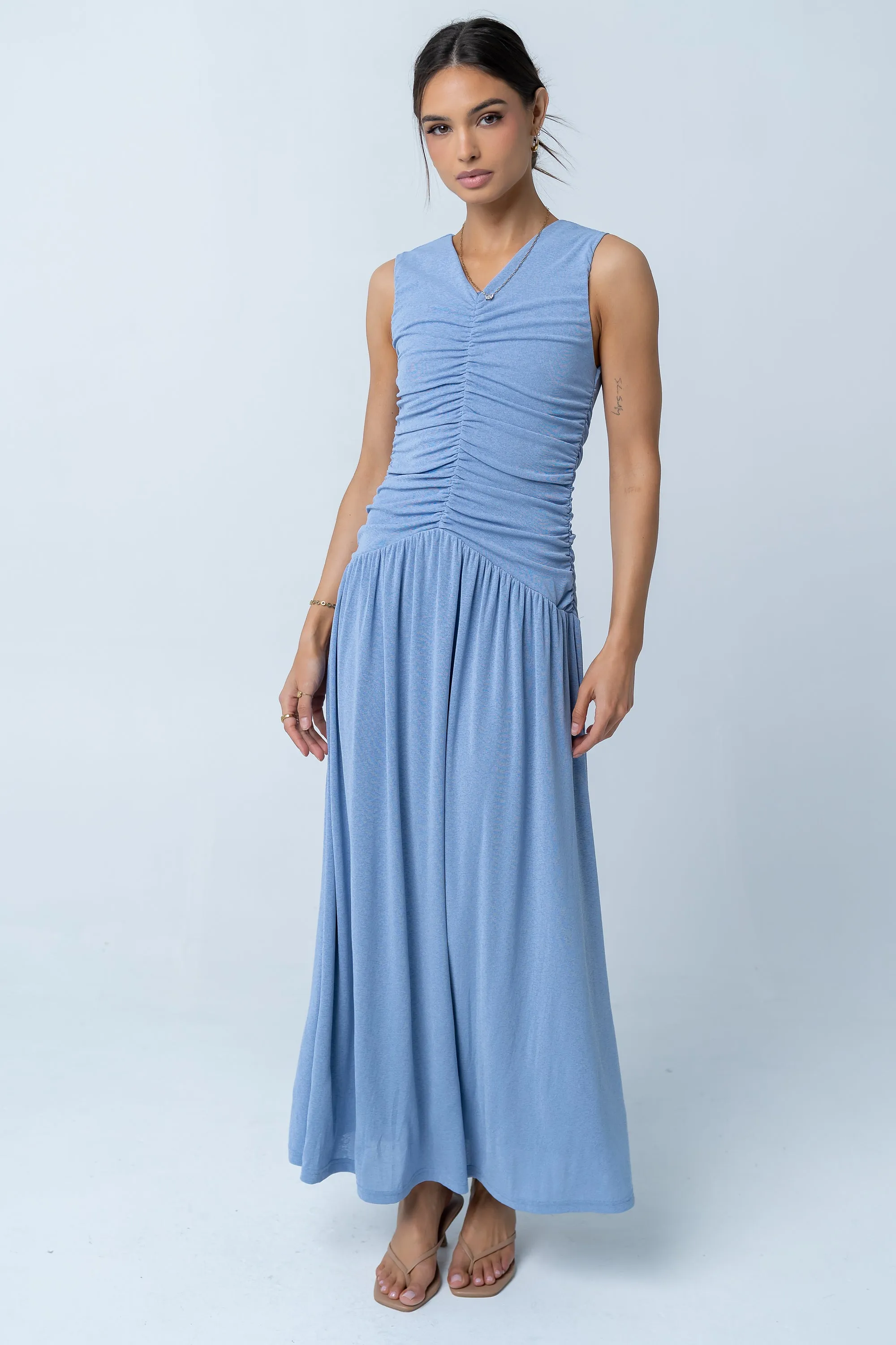 Kandi Ruched Maxi Dress in Blue - FINAL SALE sold by bohme