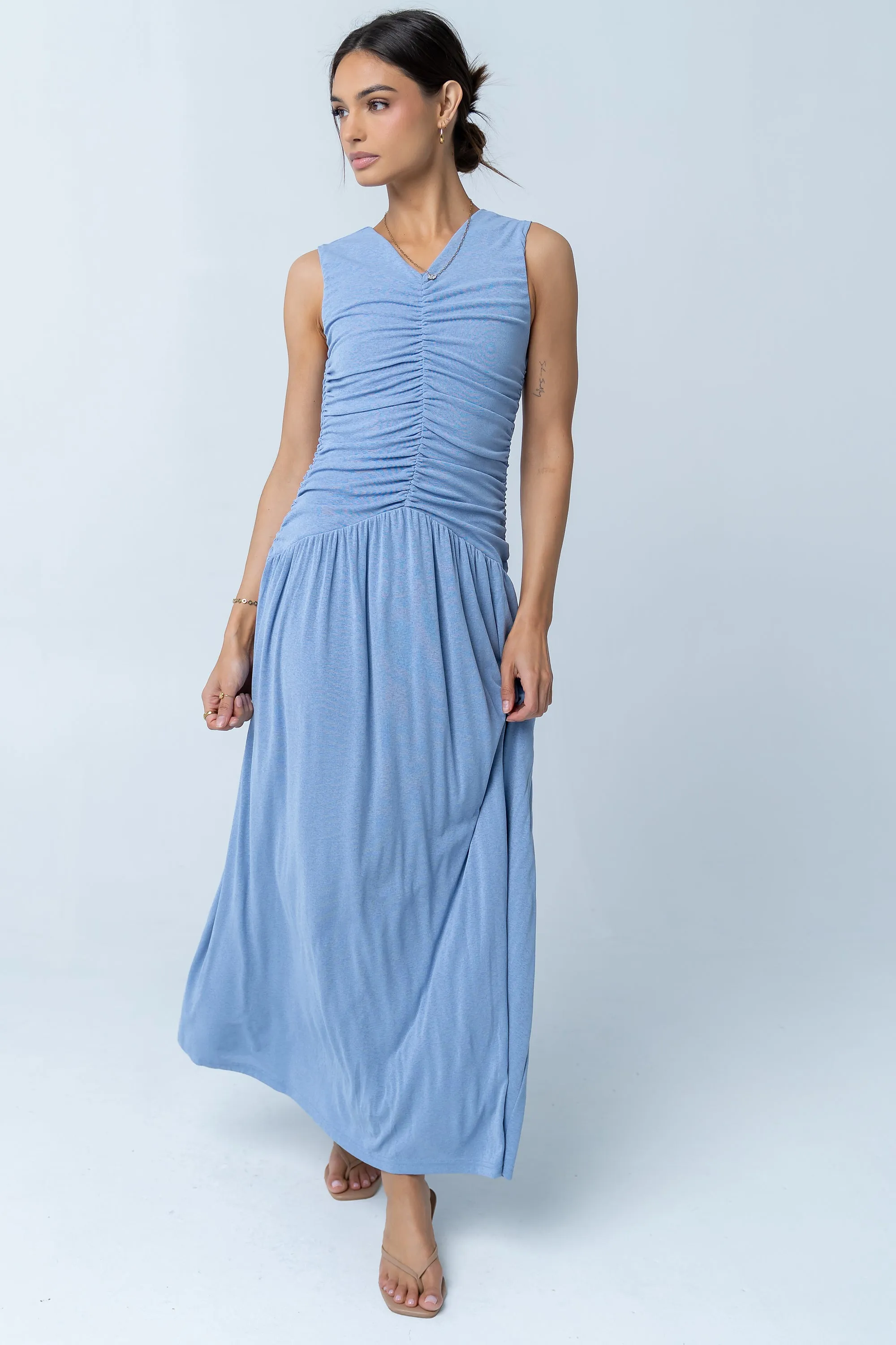 Kandi Ruched Maxi Dress in Blue - FINAL SALE sold by bohme product image thumbnail 5