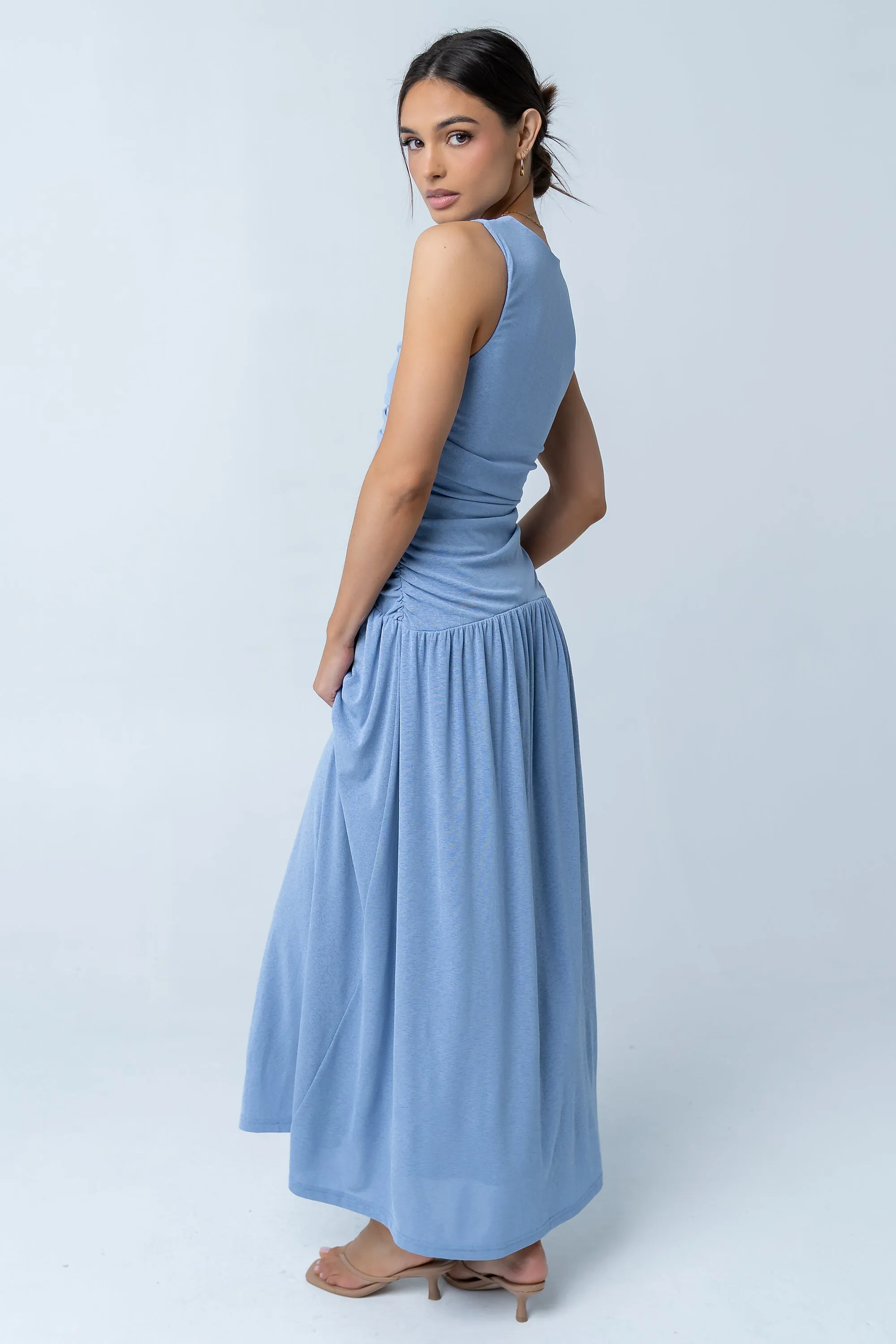 Kandi Ruched Maxi Dress in Blue - FINAL SALE sold by bohme product image thumbnail 3