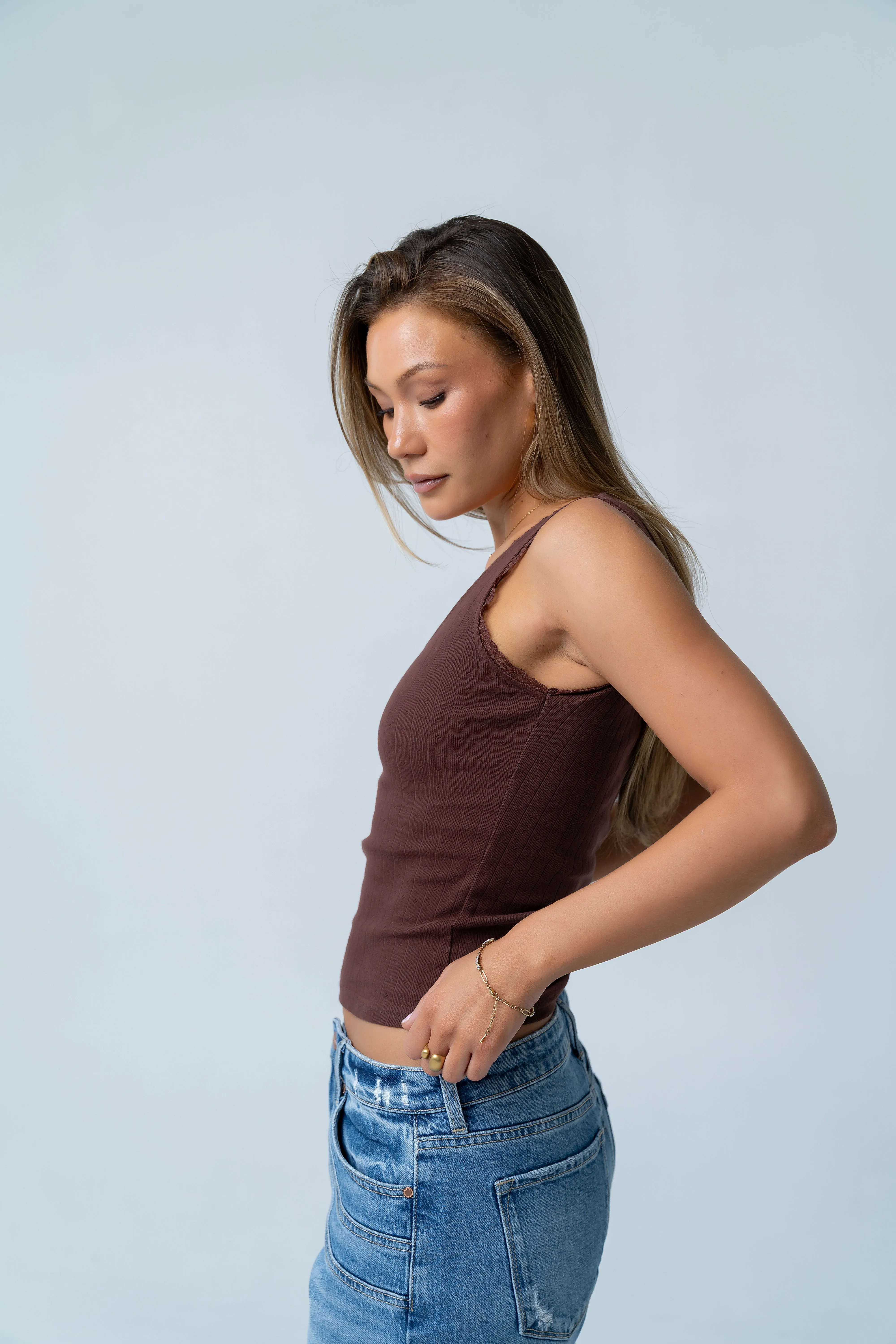 Mackie Lace Trim Tank in Brown sold by bohme product image thumbnail 3