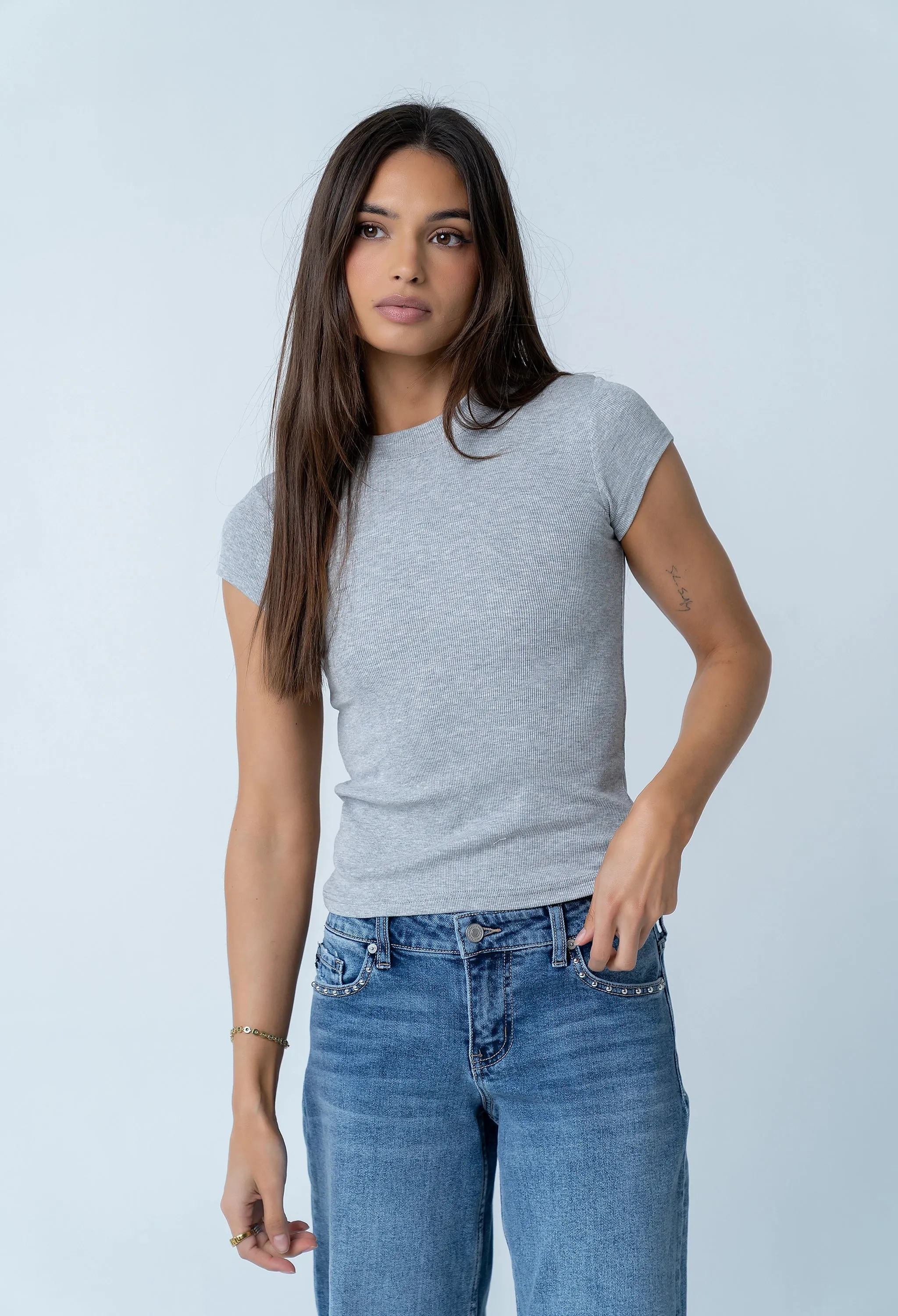 Asher Ribbed top in Heather Grey sold by bohme