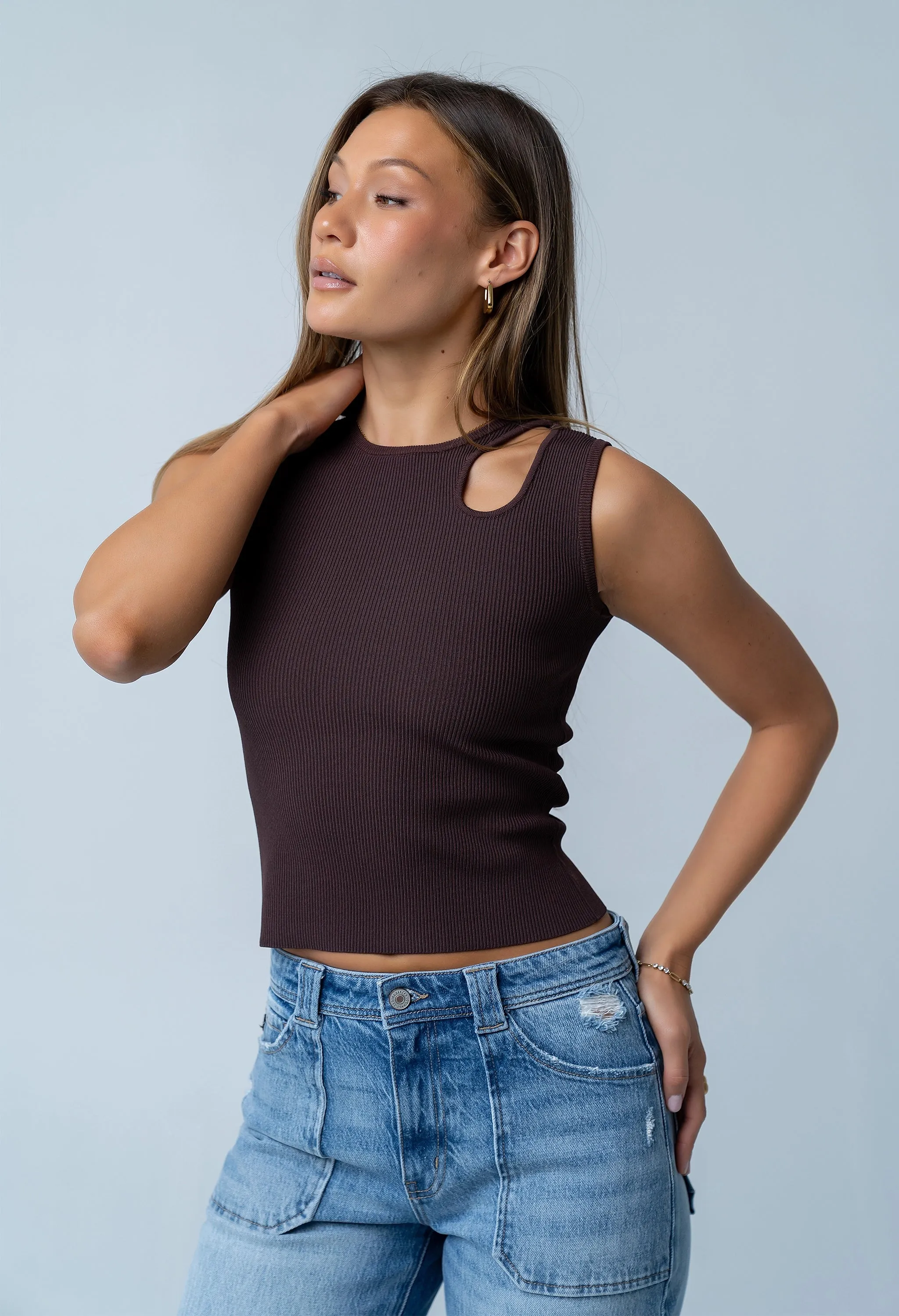 Ollie Cutout Tank Top in Brown sold by bohme product image thumbnail 4